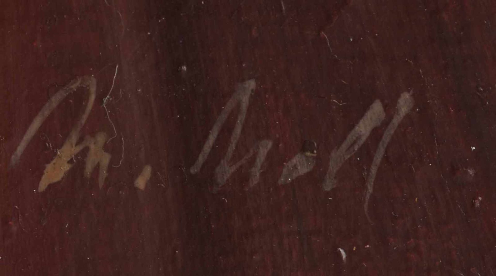 Undeutlich signiert Öl/Lwd., junges Mädchen mit Hund, im Stil des 19. Jhs., gerahmt, ca. 62 x 47 cm, - Bild 4 aus 4