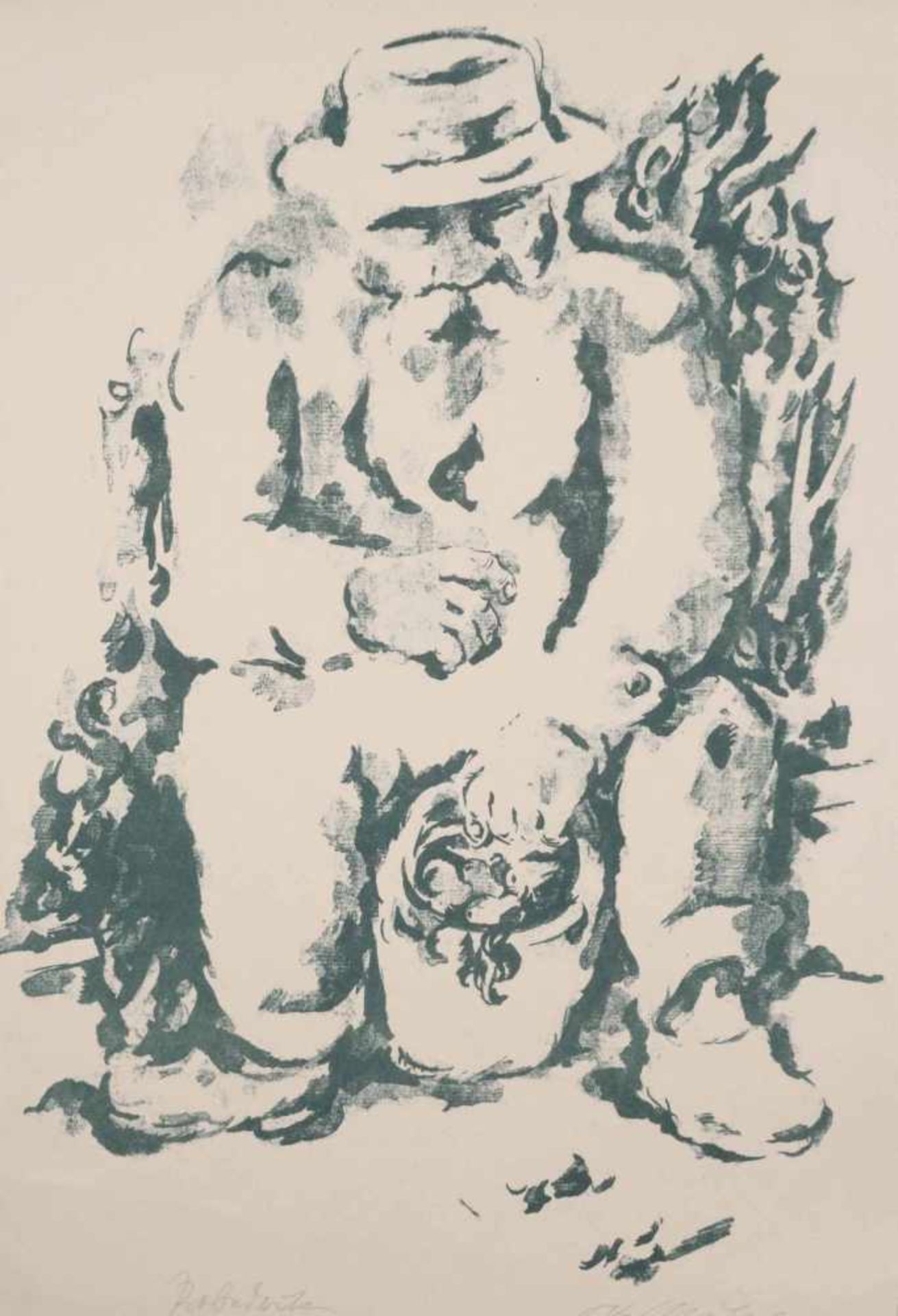 Schubert, Otto (1882 Dresden - 1970 Loschwitz) 2 Grafiken, 1 x Lithografie in Grün, Gärtner bei - Bild 2 aus 4