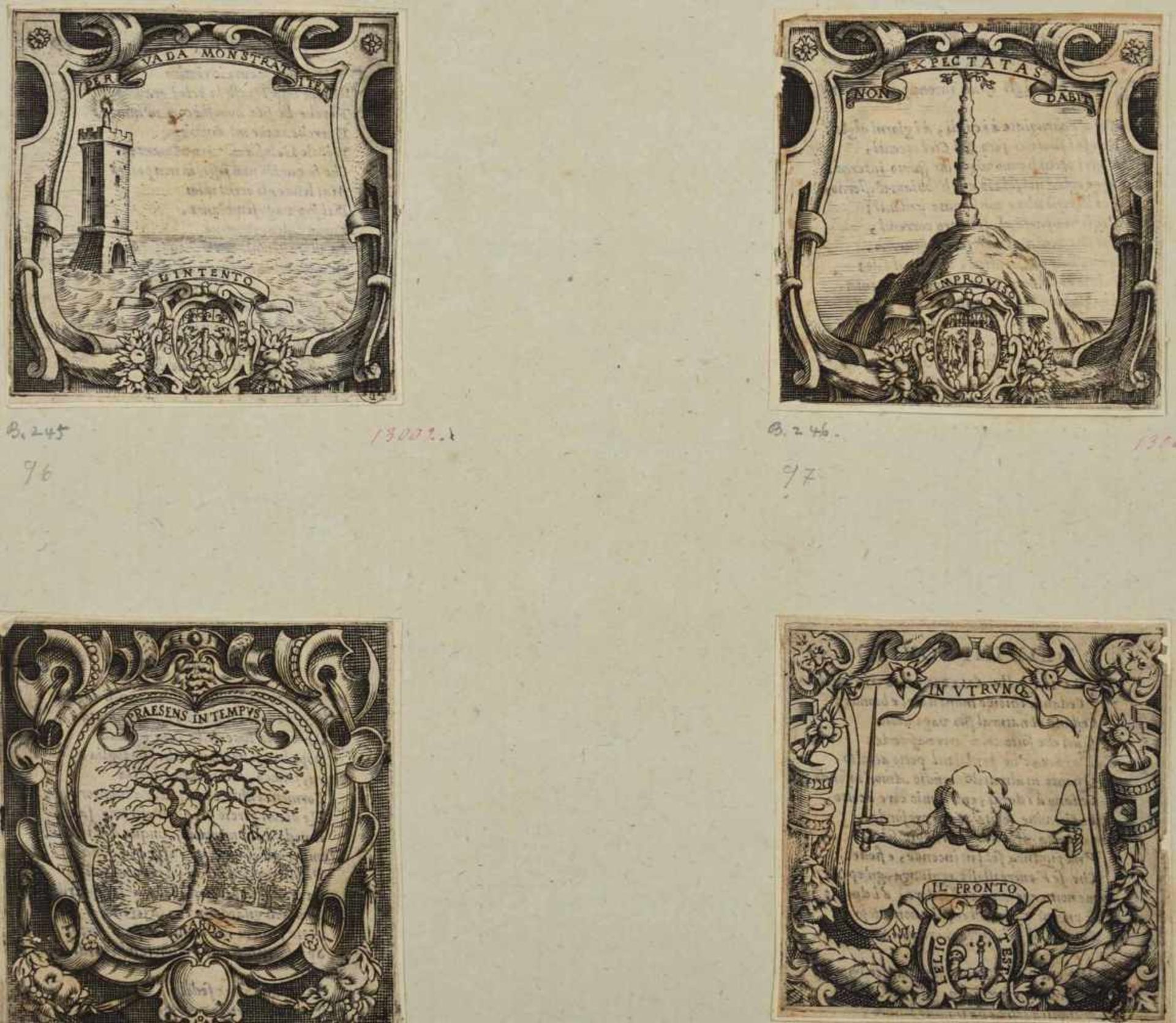 Carracci, Agostino (1556 Bologna - 1602 Parma) versch. Kleingrafiken, u.a. Frontispiz zu "RIME DEI - Bild 3 aus 4