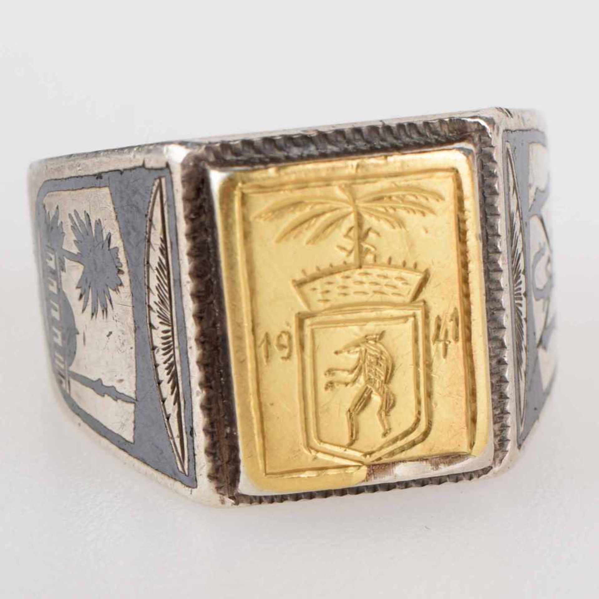 Patriotischer Ring DAK III. Reich Deutsches Afrikakorps, Silber, Schauseite mit Gold gearbeitet, - Bild 3 aus 4