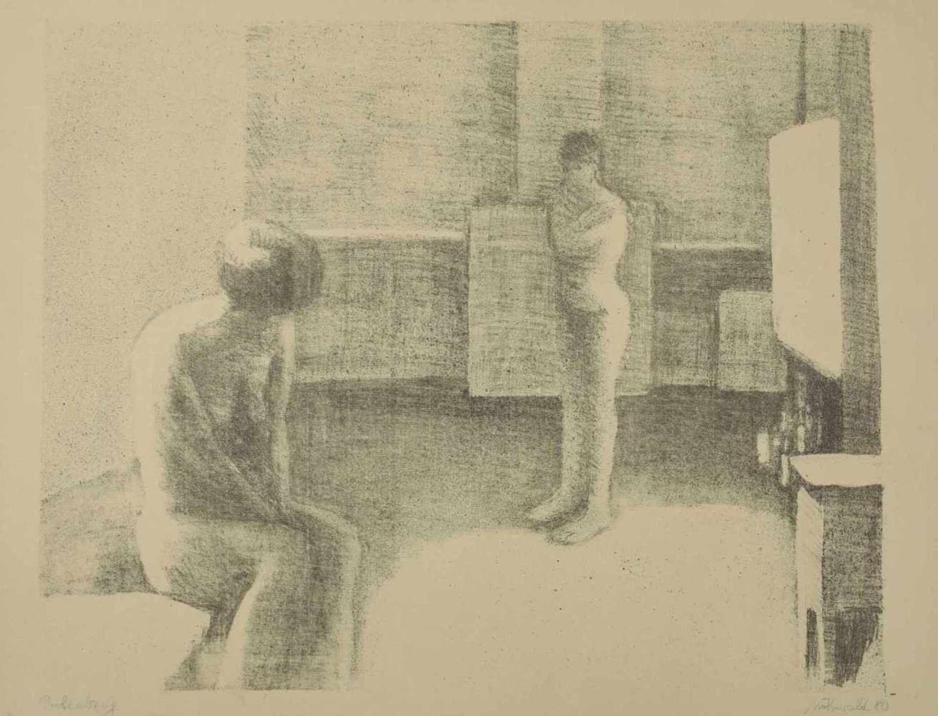 Möhwald, Otto (1933 Krausebauden - 2016 Halle/S.) Lithografie auf feinem graugrünen Bütten, Akte - Bild 2 aus 3