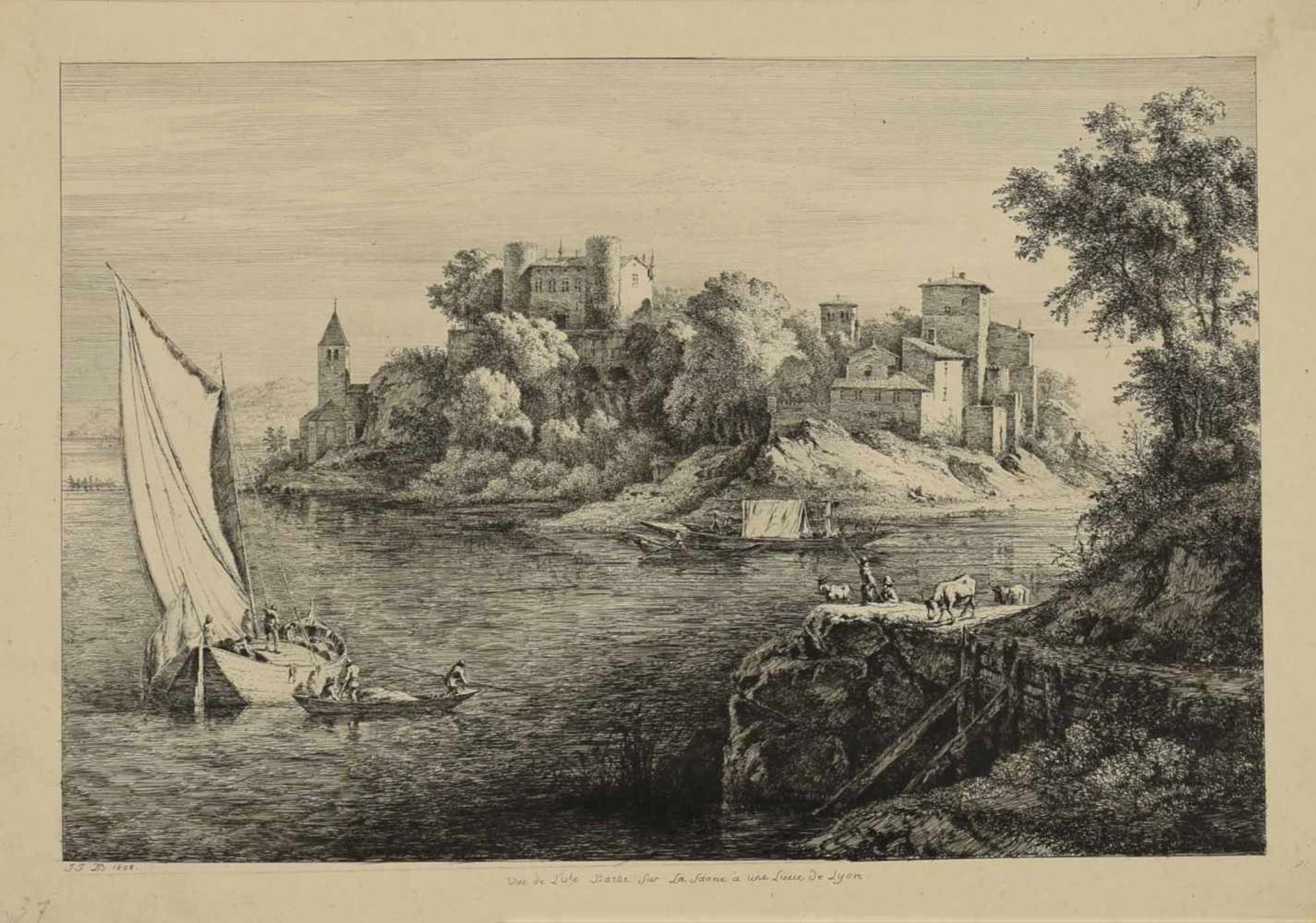 Boissieu, Jean Jacques de (1736 Lyon - 1810 ebd.) Radierung, "Vue de Lisle Barbe sur la Saone à - Bild 2 aus 3