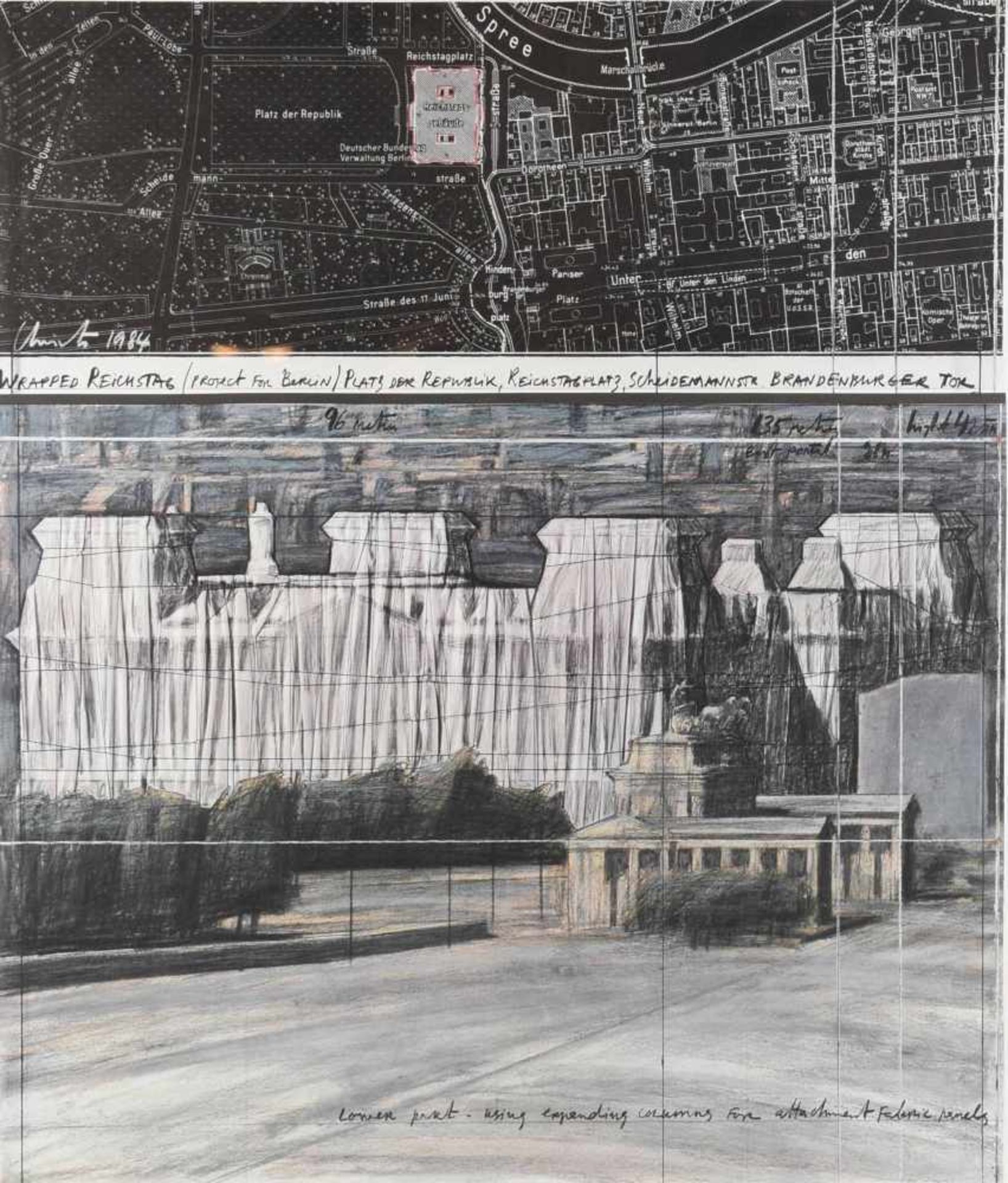 Christo (1935 Gabrowo/Bulgarien - ) Farboffsetdruck, "Wrapped Reichstag" (1994), zweigeteilter Druck - Bild 2 aus 4