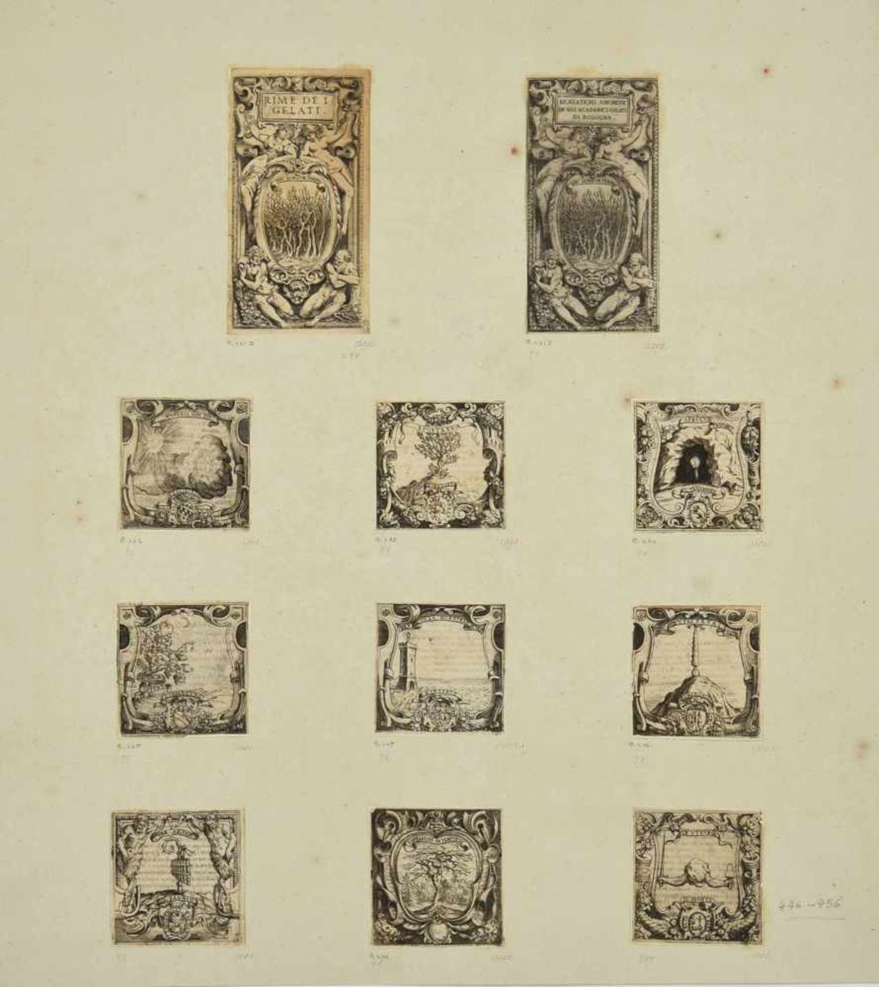 Carracci, Agostino (1556 Bologna - 1602 Parma) versch. Kleingrafiken, u.a. Frontispiz zu "RIME DEI - Bild 2 aus 4