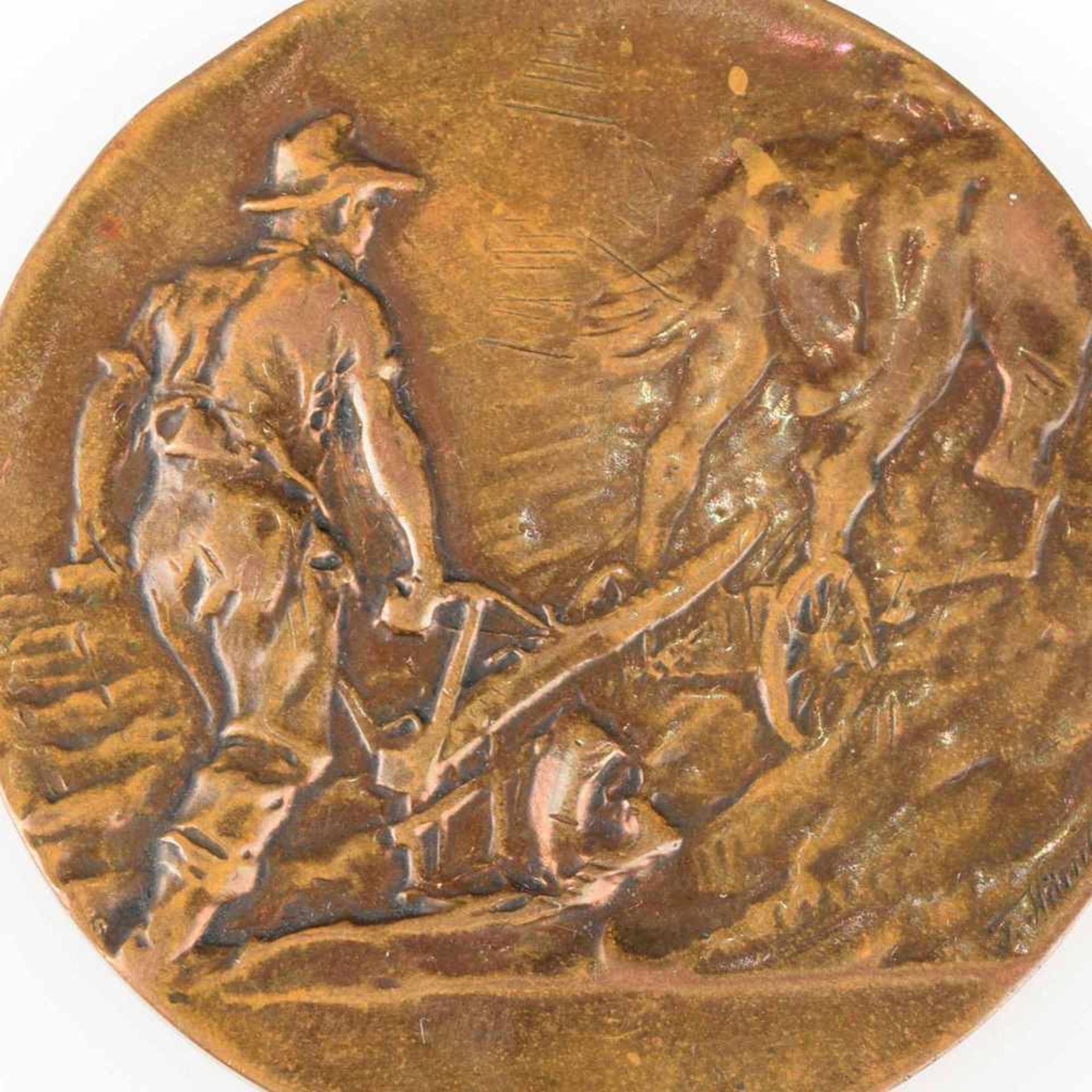 Medaille Sachsen um 1914 Bronze, "Für Verdienste um die Landwirtschaft", av. Bauer hinter einem