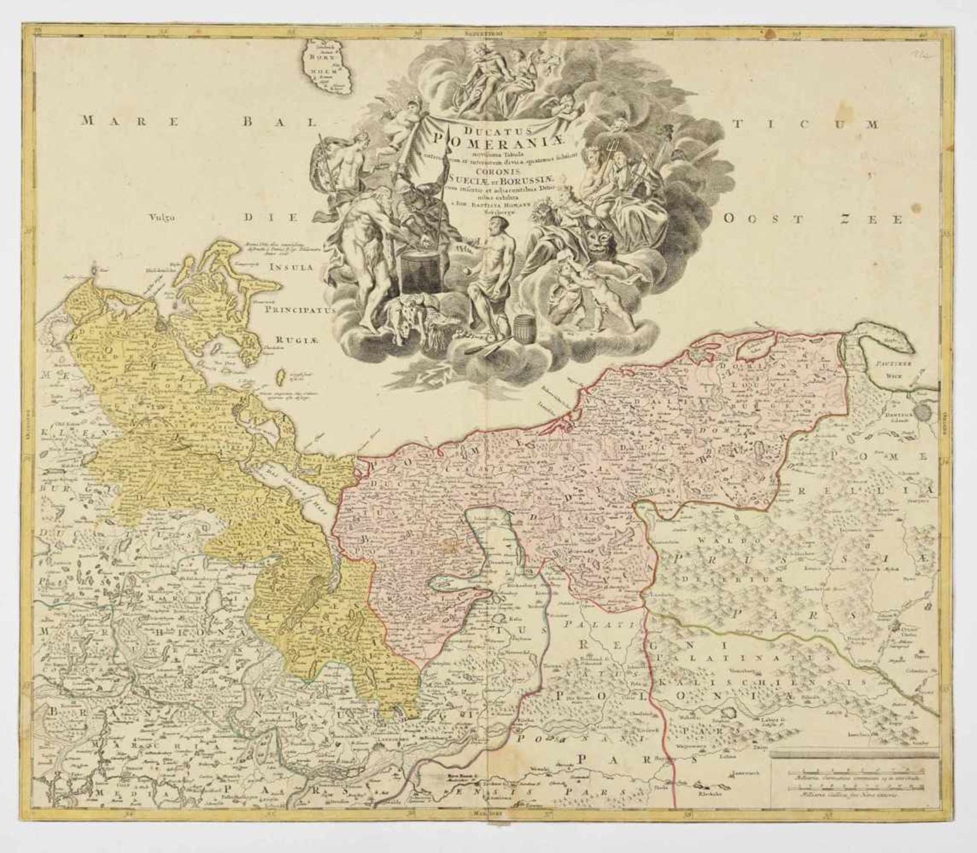 Karte Vorpommern und Hinterpommern Kupferstich, teilkoloriert, "Ducatus Pomeraniae novissima - Bild 2 aus 2