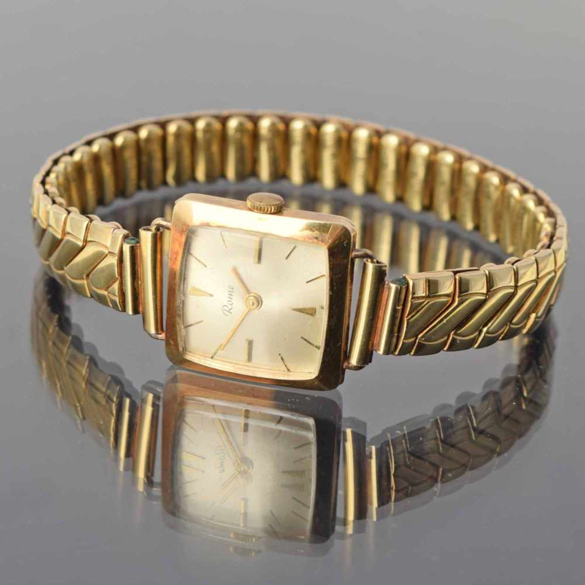Damenarmbanduhr Gehäuse und Gliederflexarmband GG 585, rechteckiges Uhrengehäuse, mit Handaufzug, - Bild 3 aus 4