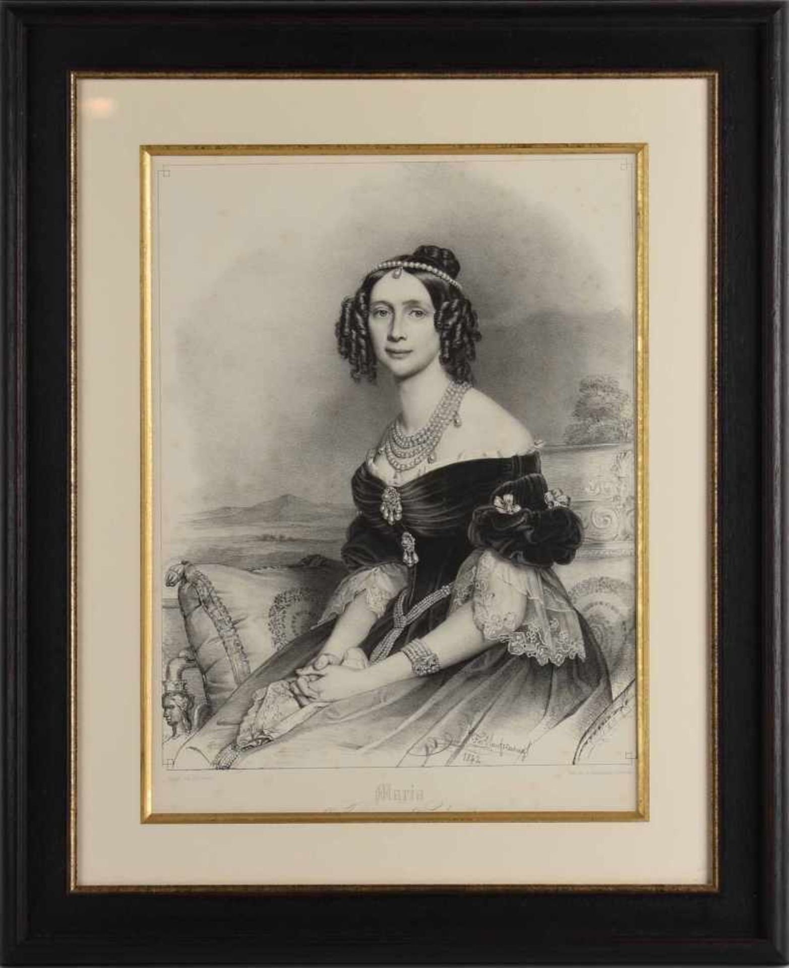 Hanfstaengl, Franz Seraph (1804 Baiernrain - 1877 München) Lithografie, Porträt der Königin Maria - Bild 3 aus 4