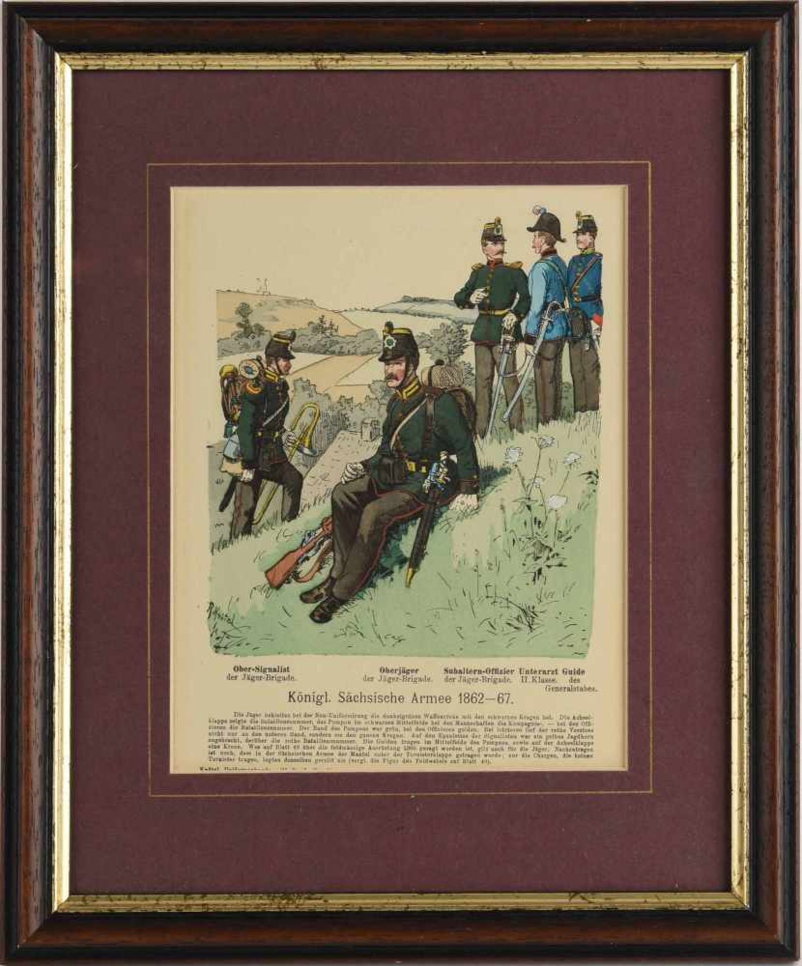 "Königl. Sächsische Armee 1862-67" Lithografie nach R. Knitel, Darstellung sächsischer Uniformen, im - Bild 3 aus 3