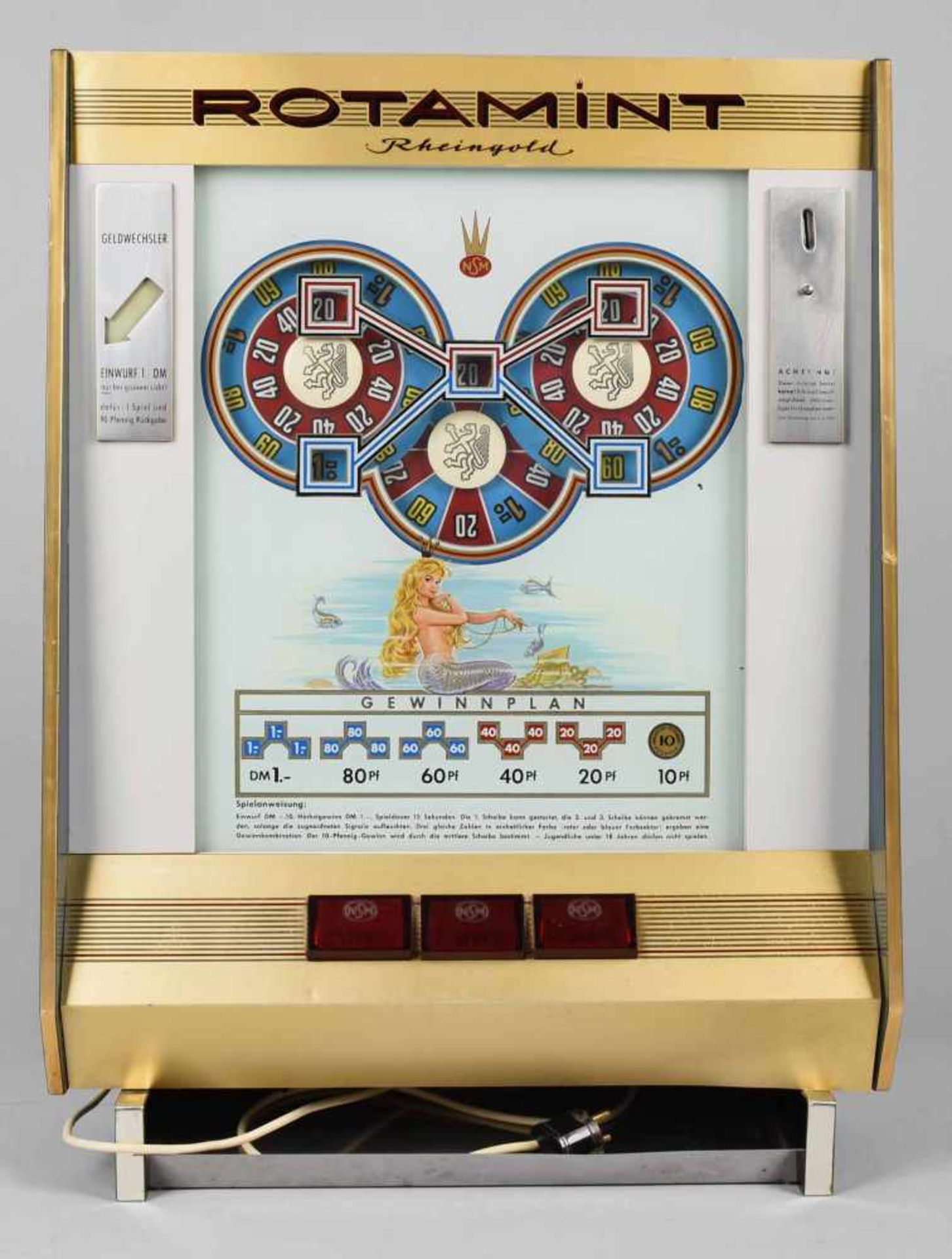 Wandspielautomat "Rotamint Rheingold", elektrisch betrieben, mit Geldeinwurf, 3 Rotationsscheiben - Bild 2 aus 2