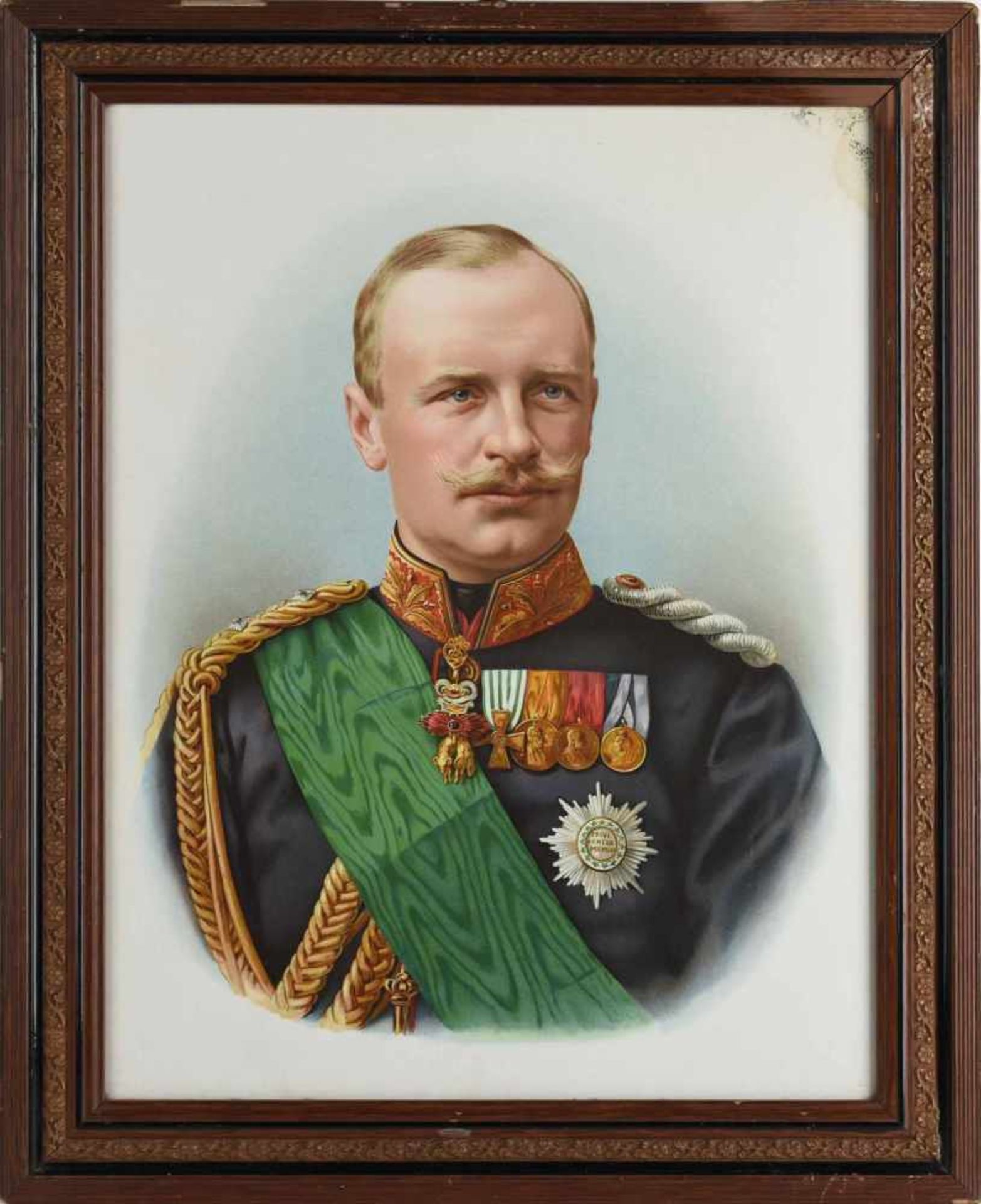 Friedrich August von Sachsen alter Mehrfarbendruck der Zeit, Brustbild in Paradeuniform, hinter Glas - Bild 3 aus 3