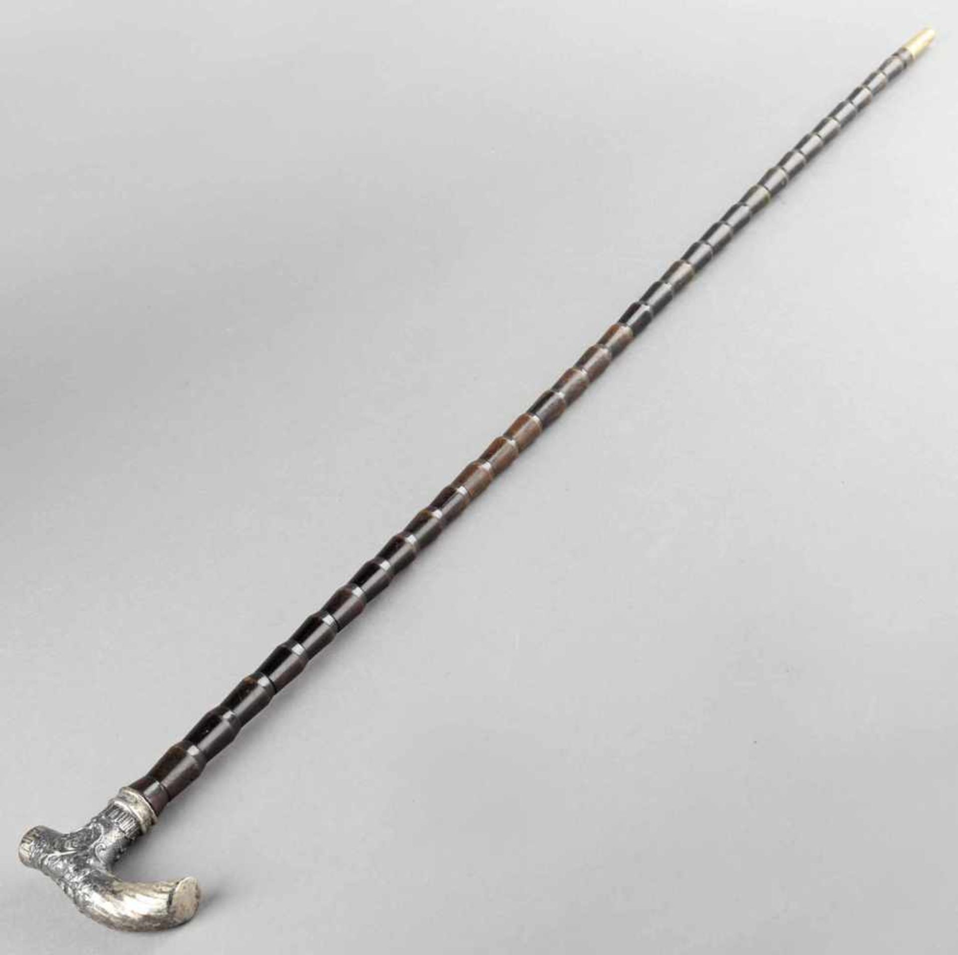 Art déco-Spazierstock profilierter Schuss aus poliertem Horn, Griff aus Silber 800, reich - Bild 2 aus 3