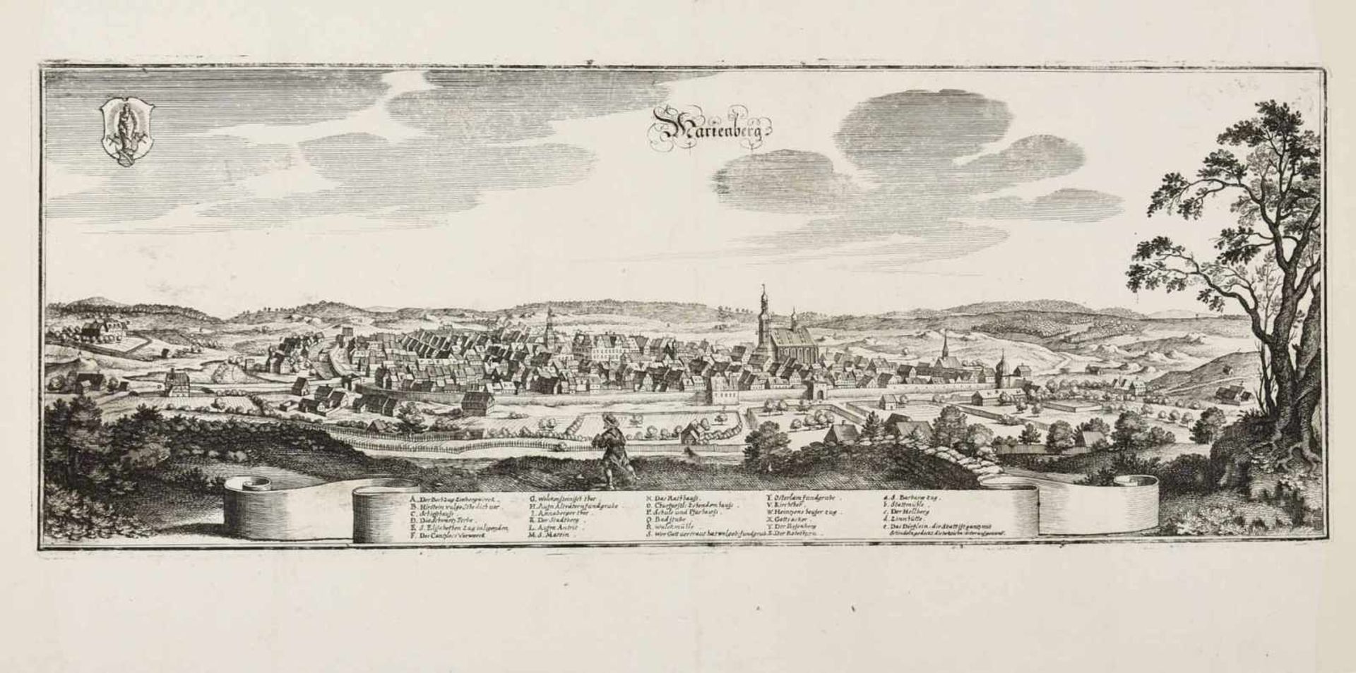 Ansicht von Marienberg Kupferstich, Panorama der Stadt Marienberg im Erzgebirge mit umliegenden - Bild 2 aus 2