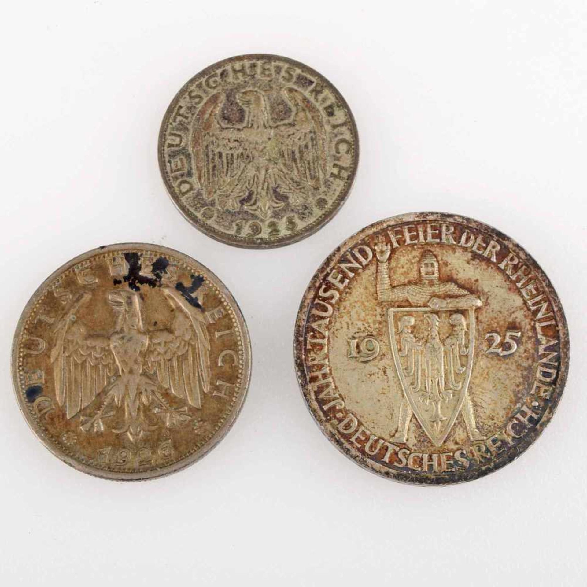 Silbermünzen Weimarer Republik insg. 3 versch. Ausgaben: 1 x 3 Reichsmark in Silber (500/1000, 15 - Bild 3 aus 3