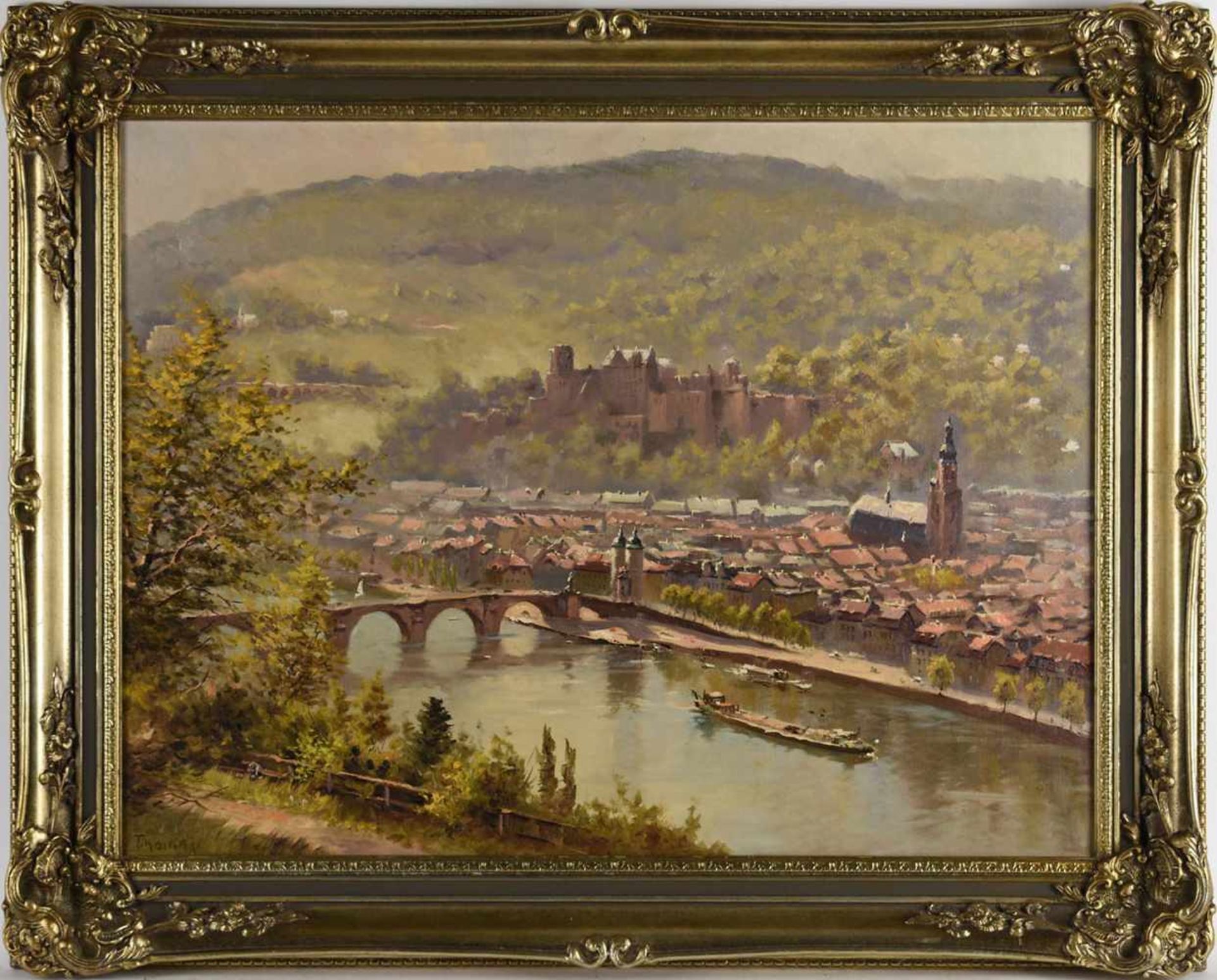 Thomas Öl/Lwd., Blick über den Neckar auf Heidelberg mit der Schlossruine, links unten signiert, - Bild 3 aus 4