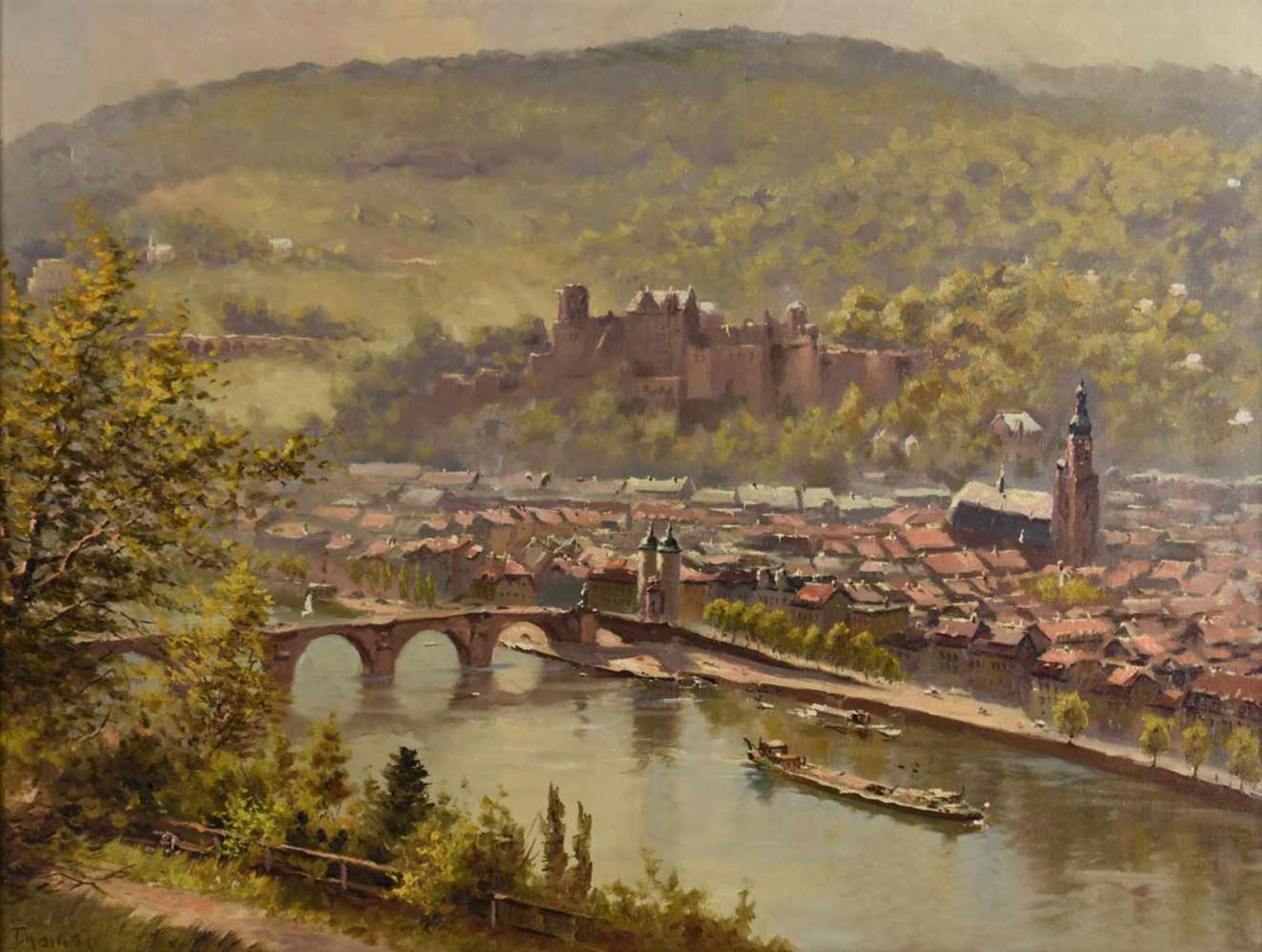 Thomas Öl/Lwd., Blick über den Neckar auf Heidelberg mit der Schlossruine, links unten signiert, - Bild 2 aus 4