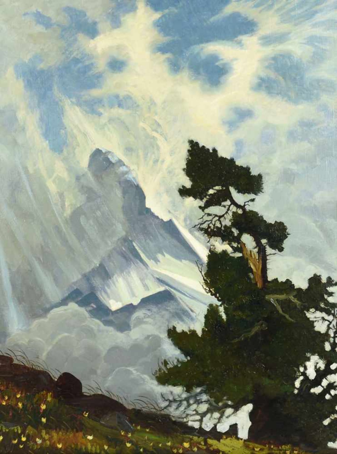 Herzing, Hanns (1890 Dresden - 1971 ebd.) Öl/Lwd., "Matterhorn im Sturm", rechts unten signiert, - Bild 2 aus 3