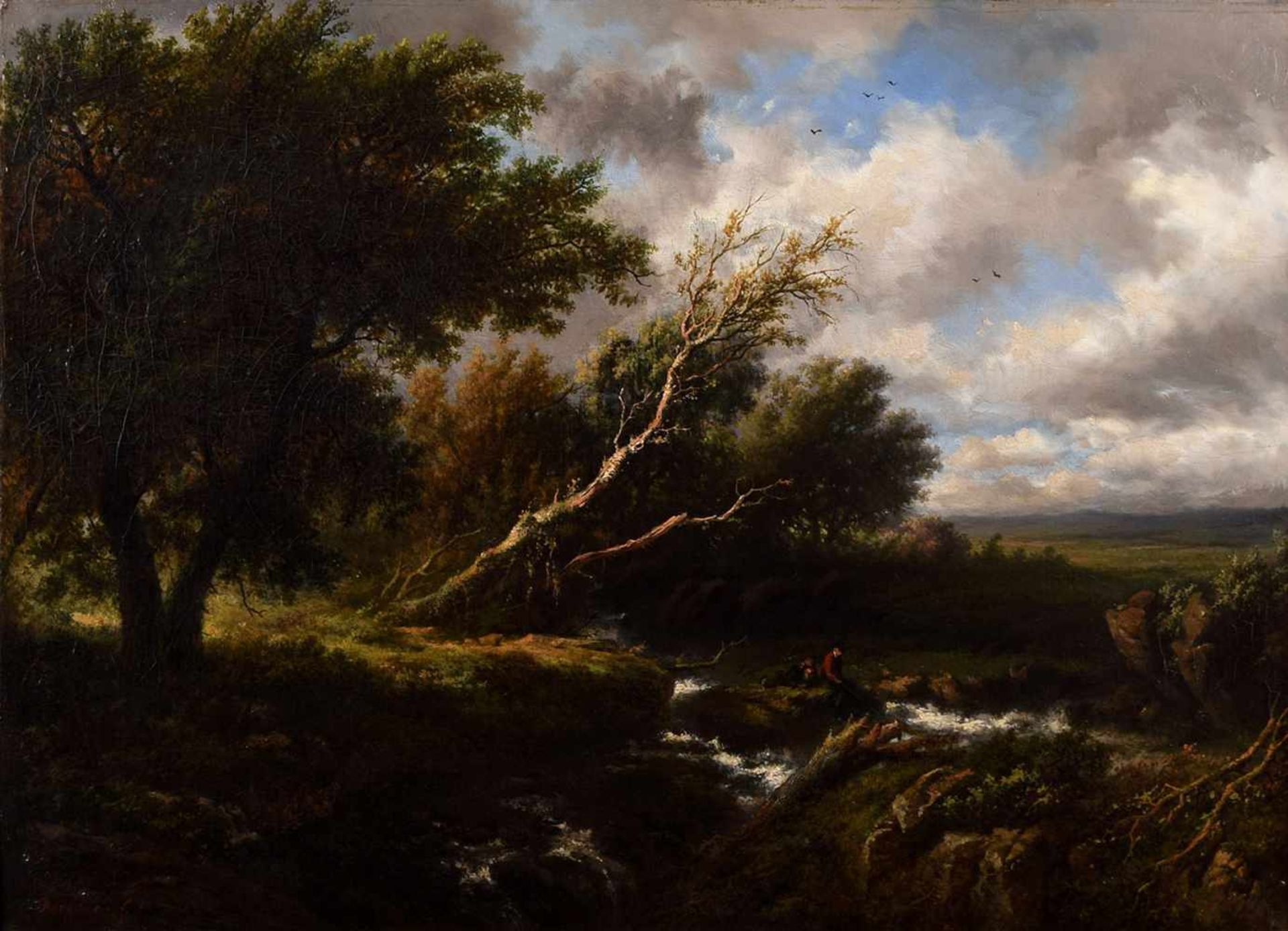 Bodeman, Willem (1806 Amsterdam - 1880 Bussum) Öl/Lwd., Landschaft mit zwei Anglern am Bachlauf, - Bild 2 aus 8