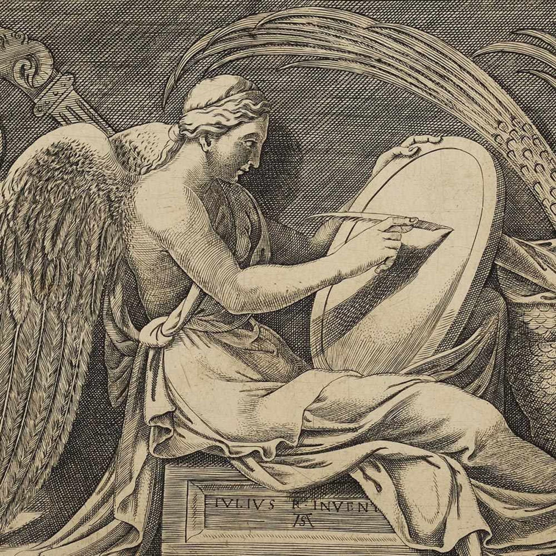 Ghisi, Adamo (auch Adamo Scultori, um 1530 Mantua - 1587 Rom) Kupferstich, schreibender Engel,
