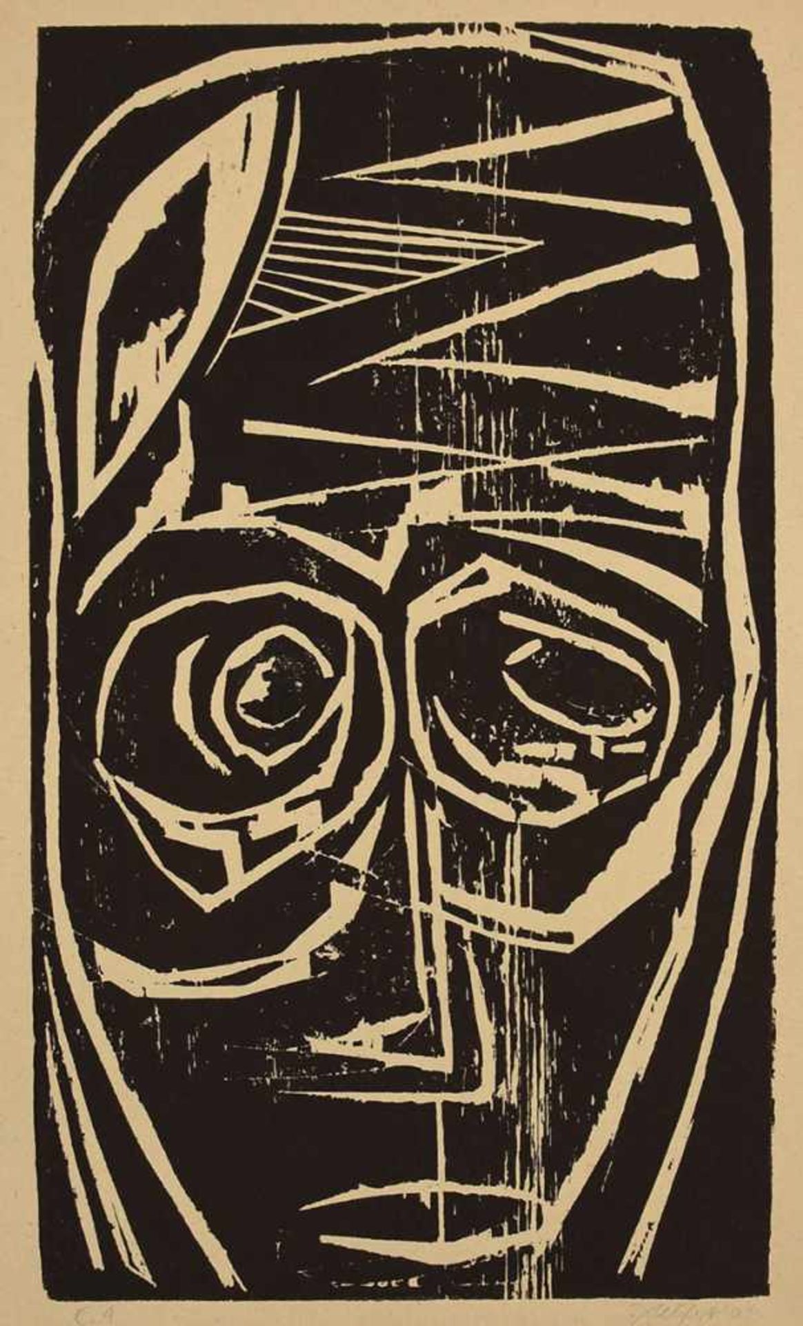 Seifert, Jörg (1968 Annaberg-Buchholz - tätig ebd.) Holzschnitt auf leichtem Karton, Kopf, unter dem - Bild 2 aus 3