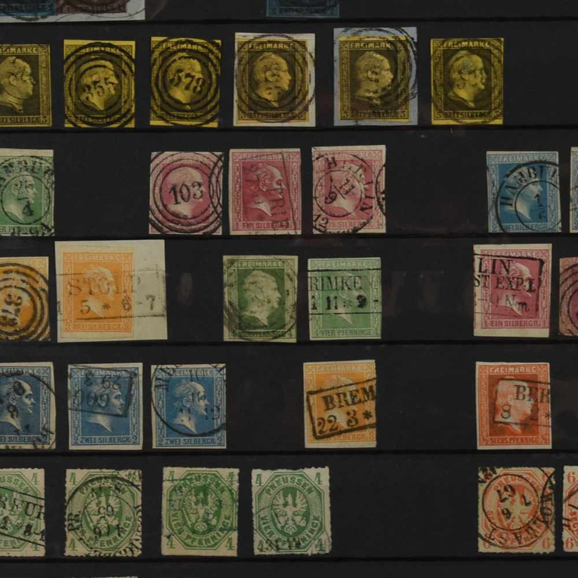 Sammlung Briefmarken Altdeutschland - Preußen gestempelt, von Mi.-Nr.1 (1/2 Sgr. 6 Pf rotorange,