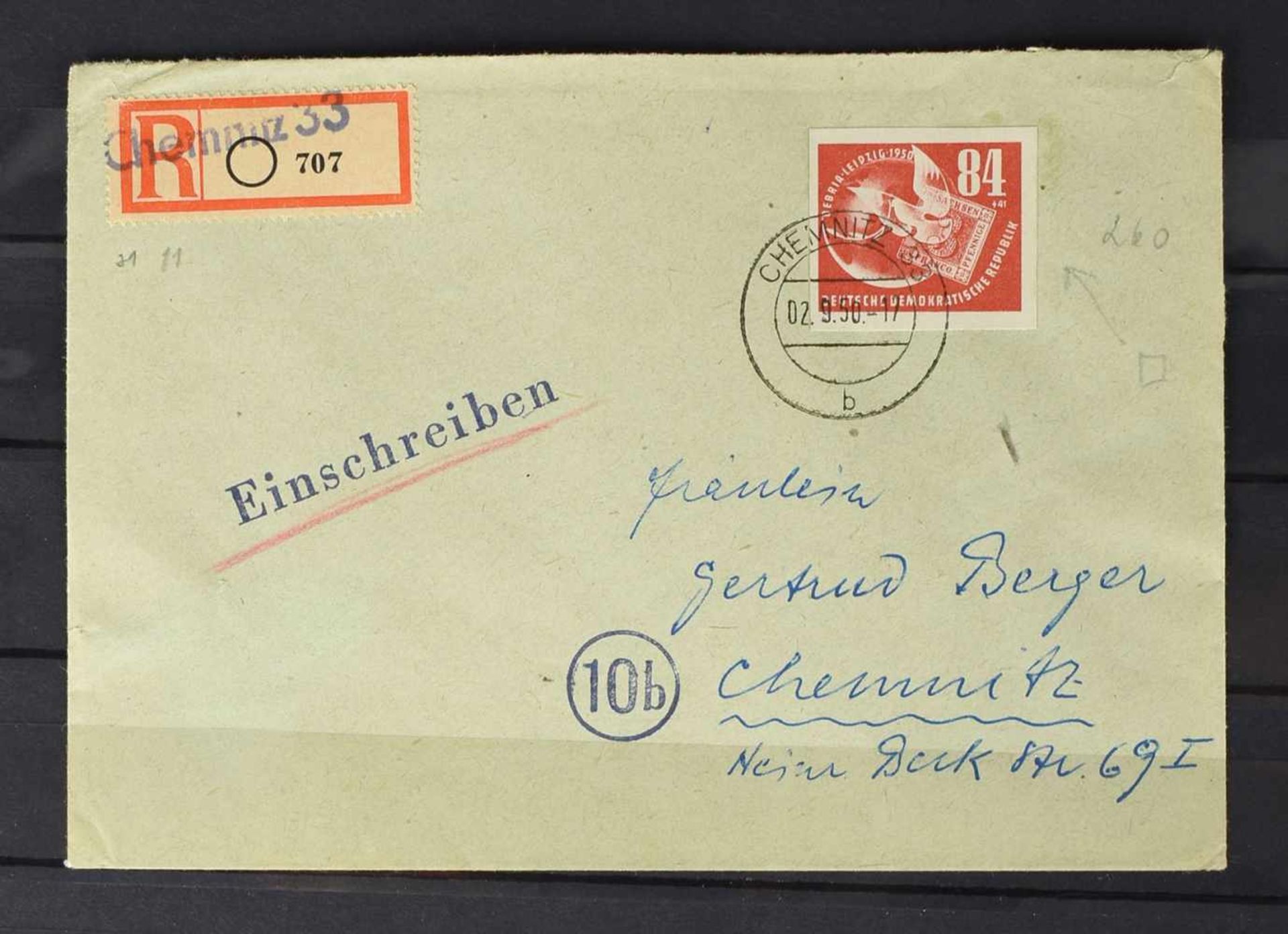 Briefe zum Debria-Block DDR insg. 3 versch. Ausgaben: 1 x Einschreiben von Leipzig nach Chemnitz, - Bild 3 aus 3