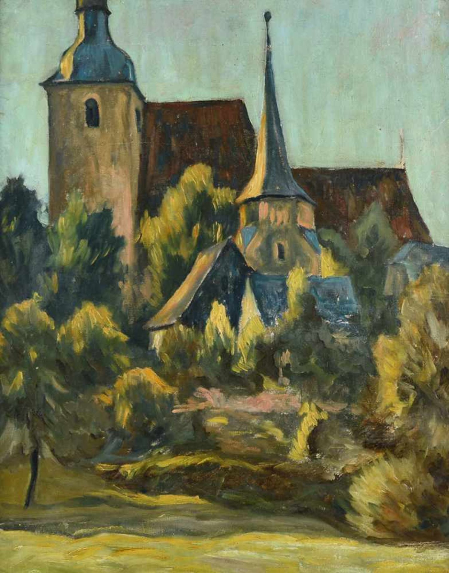 Unsigniert Öl/Lwd., Ansicht der Stiftskirche in Ebersdorf, gerahmt, ca. 50 x 40 cm, mit Rahmen ca. - Bild 2 aus 3