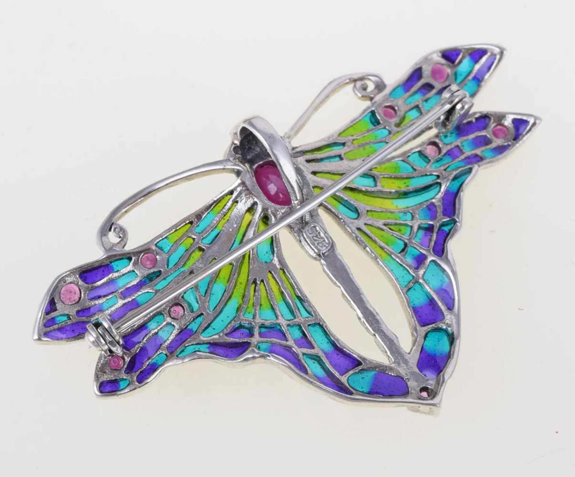 Figürlicher Broschanhänger Silber 925, stilisierte Schmetterlingsdarstellung geschmückt mit - Bild 4 aus 4