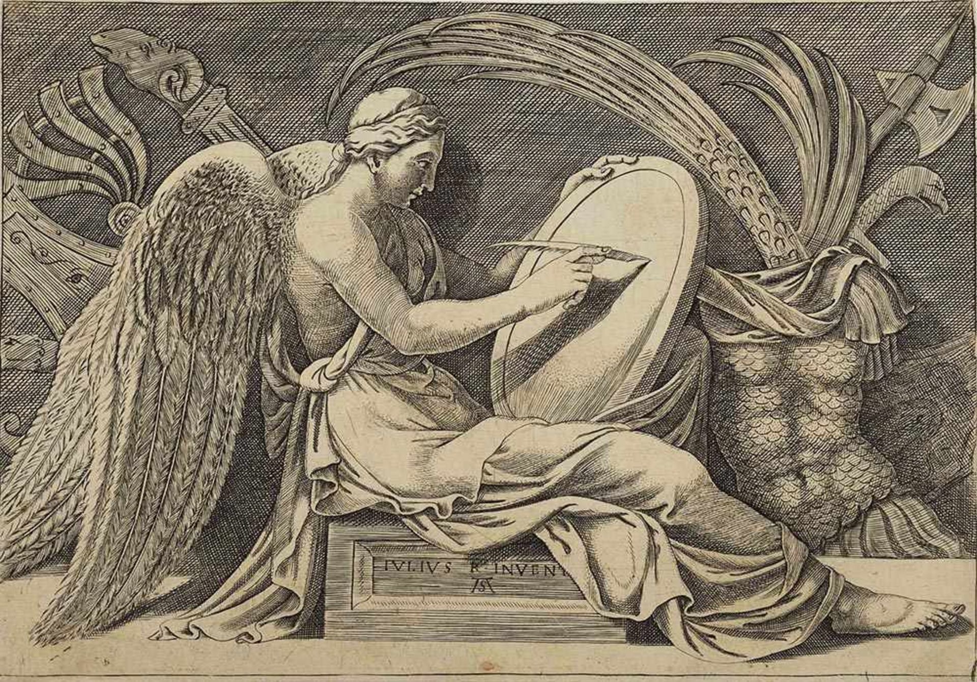 Ghisi, Adamo (auch Adamo Scultori, um 1530 Mantua - 1587 Rom) Kupferstich, schreibender Engel, - Bild 2 aus 2