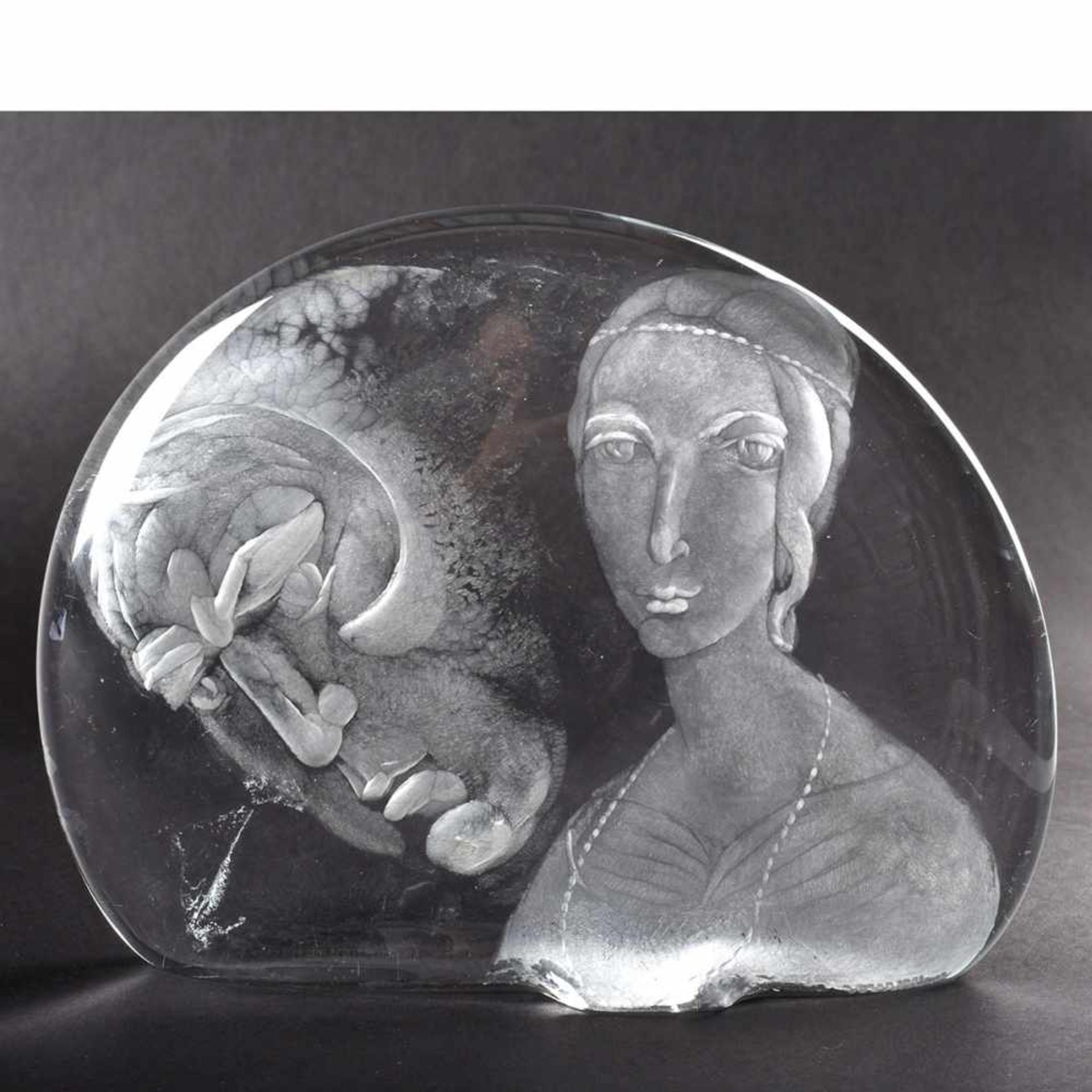 Harcuba, Jirí (1928 Harrachsdorf - 2013 Prag) halbrunder polierter Glasblock, beidseitig mit - Bild 2 aus 2
