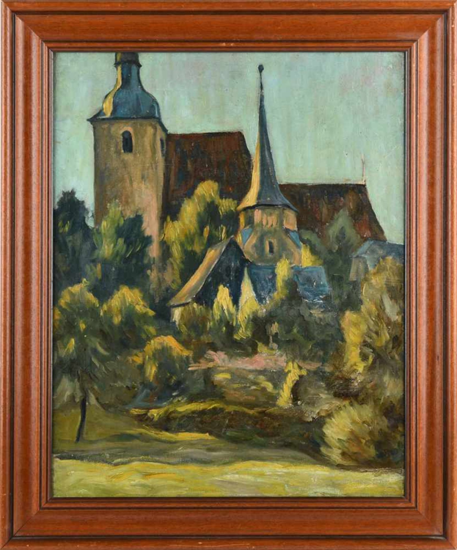 Unsigniert Öl/Lwd., Ansicht der Stiftskirche in Ebersdorf, gerahmt, ca. 50 x 40 cm, mit Rahmen ca. - Bild 3 aus 3