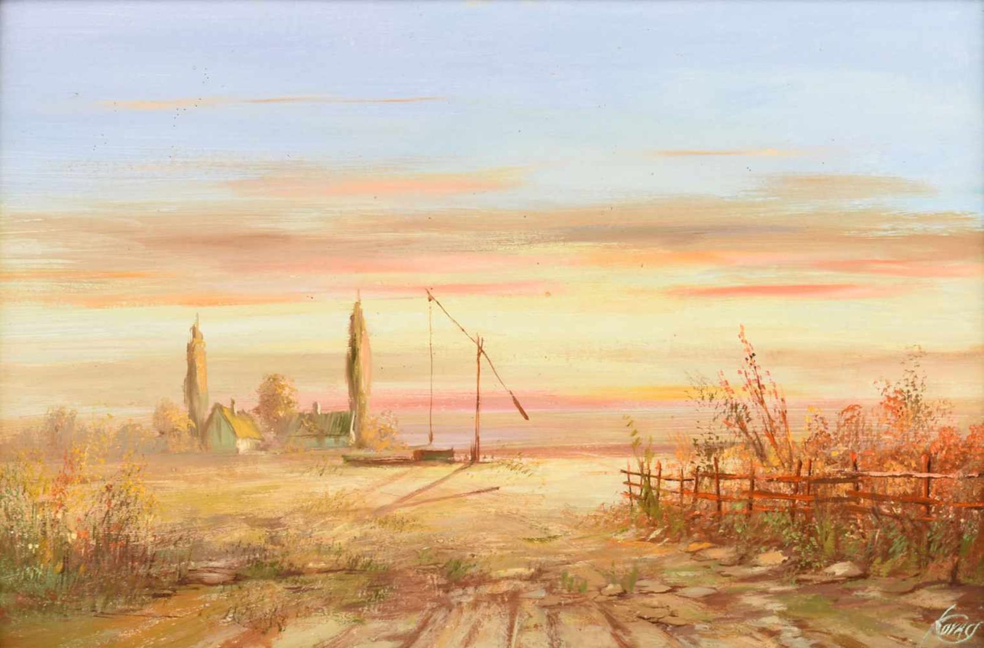Kovacs, Jozef (1948 - ) Öl/Hartfaser, ungarische Landschaft mit Bauerngehöft, rechts unten signiert, - Bild 2 aus 4