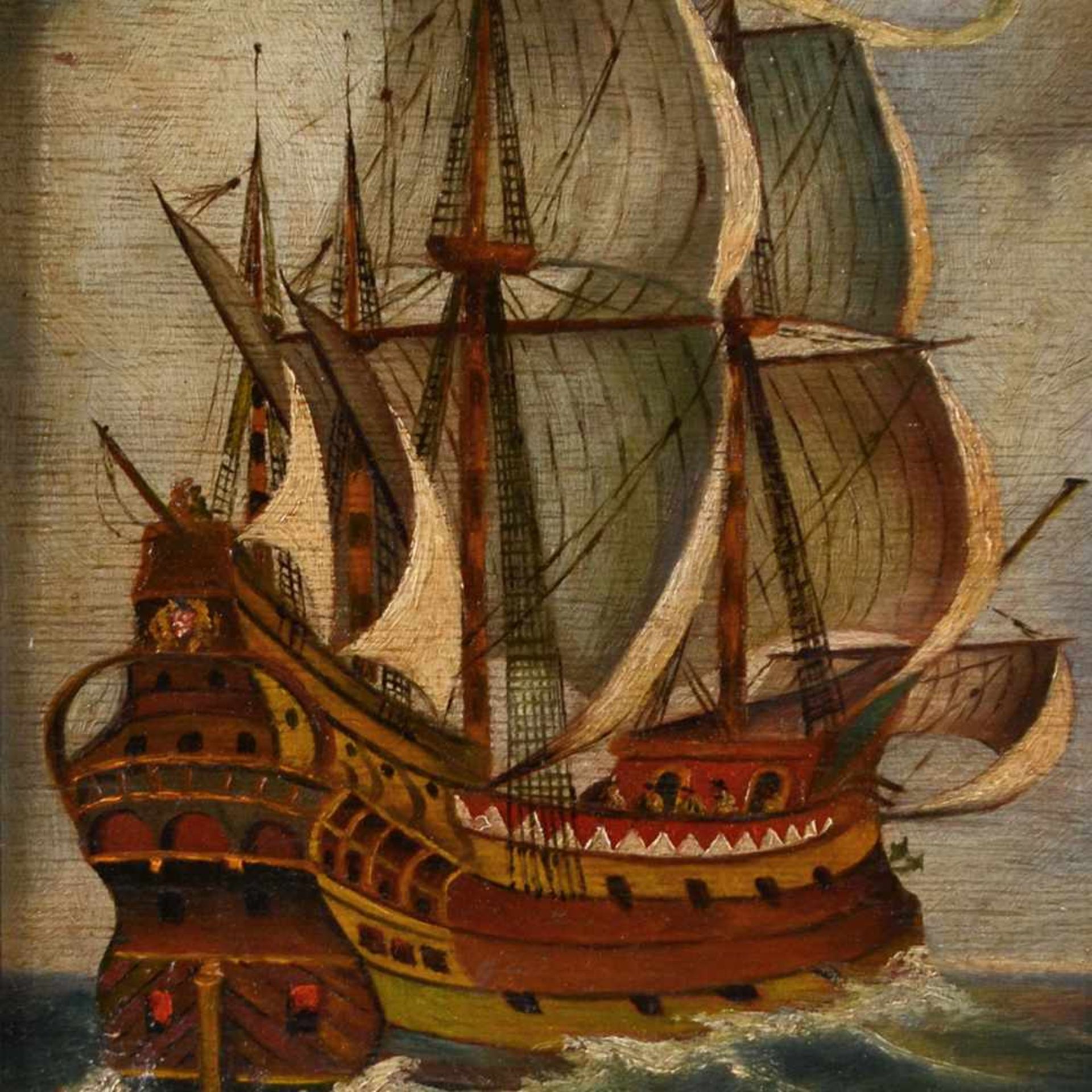 Klamann, J. Öl/Hartfaser, imposantes barockes Segelschiff in voller Takelage auf hoher See, rechts