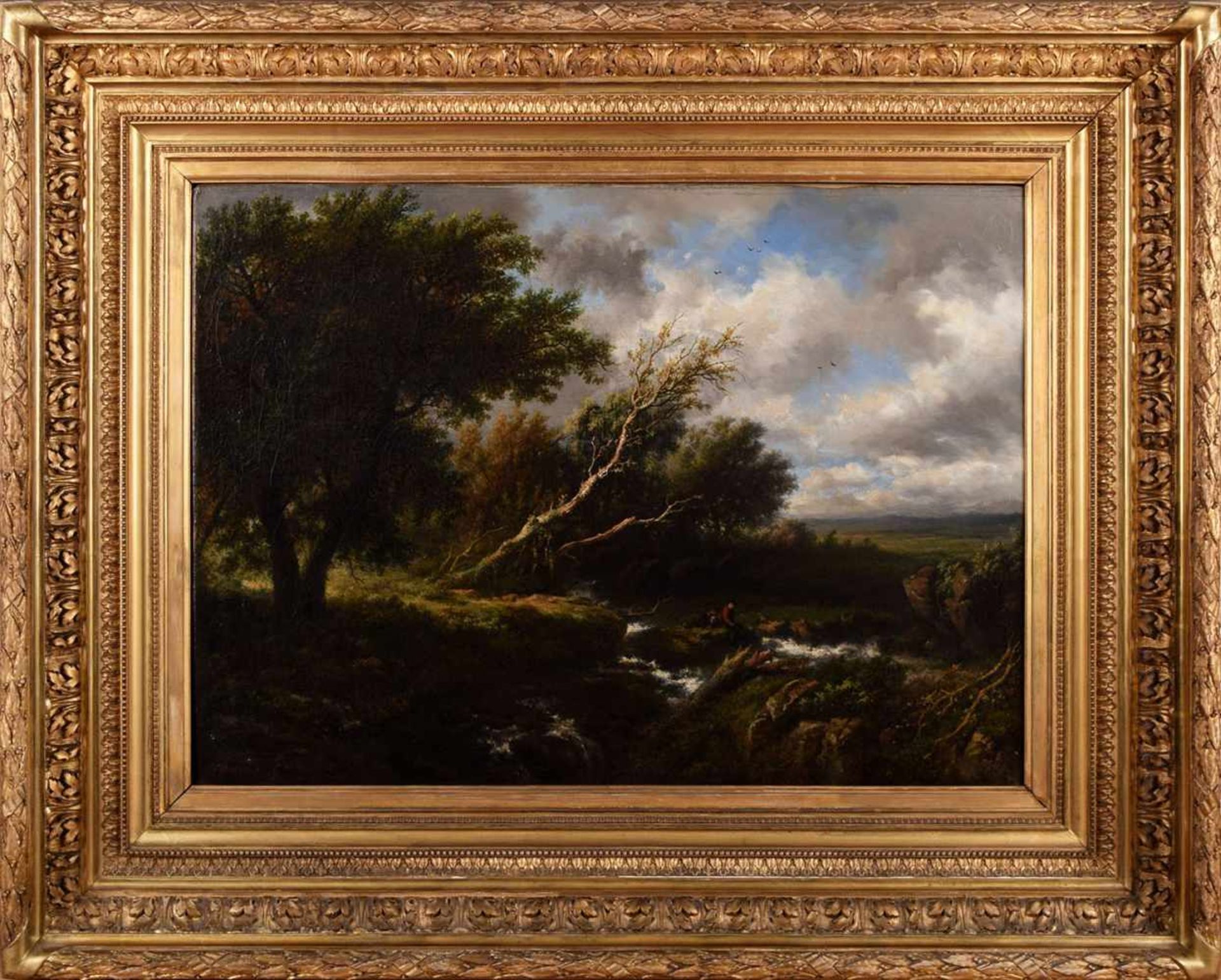 Bodeman, Willem (1806 Amsterdam - 1880 Bussum) Öl/Lwd., Landschaft mit zwei Anglern am Bachlauf, - Bild 3 aus 8