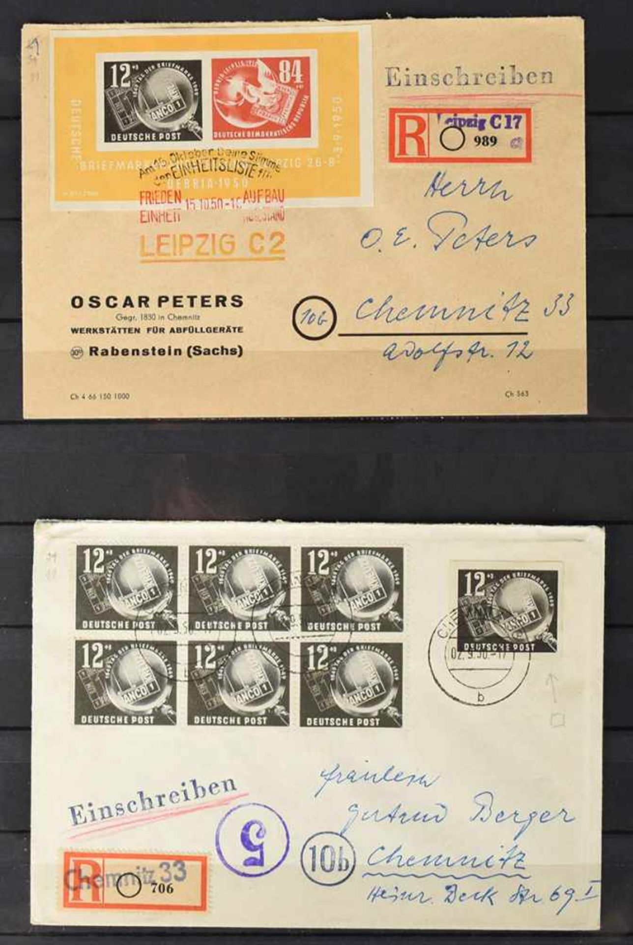Briefe zum Debria-Block DDR insg. 3 versch. Ausgaben: 1 x Einschreiben von Leipzig nach Chemnitz, - Bild 2 aus 3