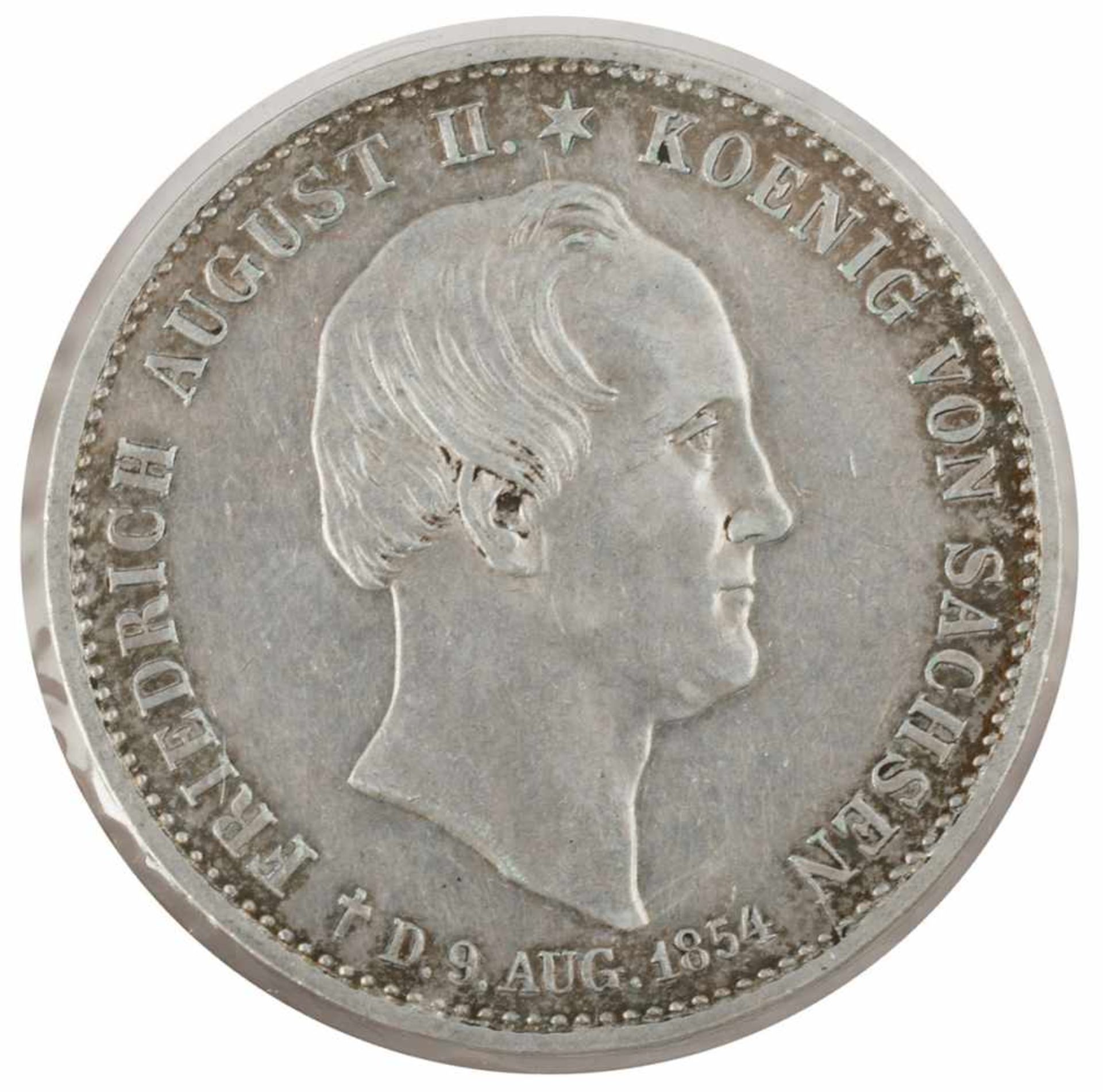 Sterbetaler Sachsen 1854 Silbertaler, av. Friedrich August II. König von Sachsen Kopf rechts über - Bild 3 aus 3