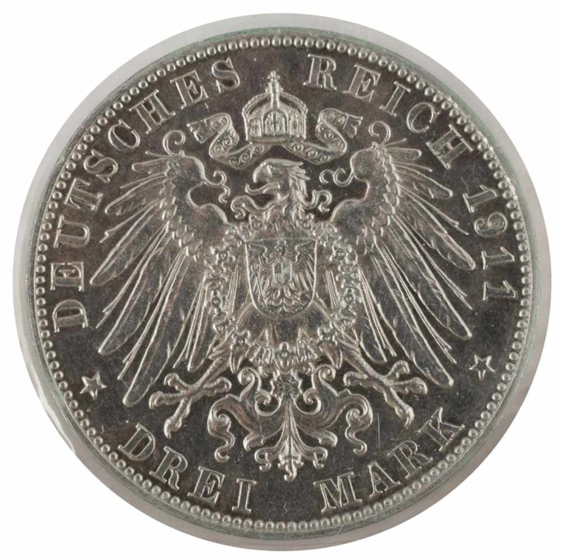 Silbermünze Kaiserreich - Bayern 1911 3 Mark, av. Luitpold Prinzregent von Bayern Kopf rechts, rv. - Bild 2 aus 3