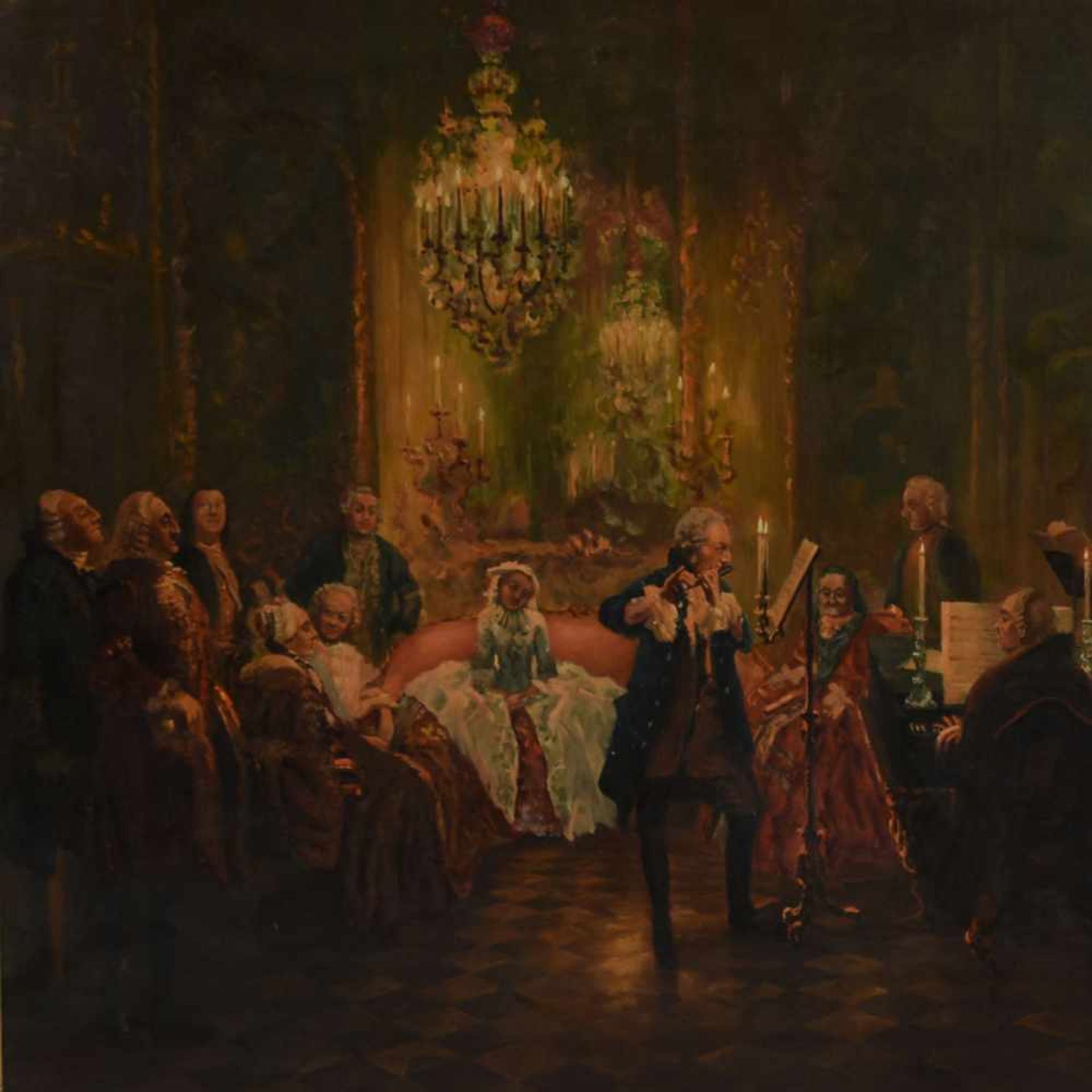 Unbekannter Kopist Öl/Lwd., "Flötenkonzert Friedrich des Großen in Sanssouci" nach Adolph von Menzel