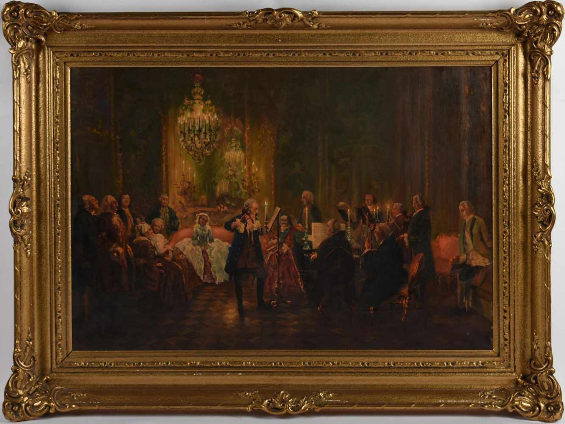 Unbekannter Kopist Öl/Lwd., "Flötenkonzert Friedrich des Großen in Sanssouci" nach Adolph von Menzel - Bild 3 aus 3