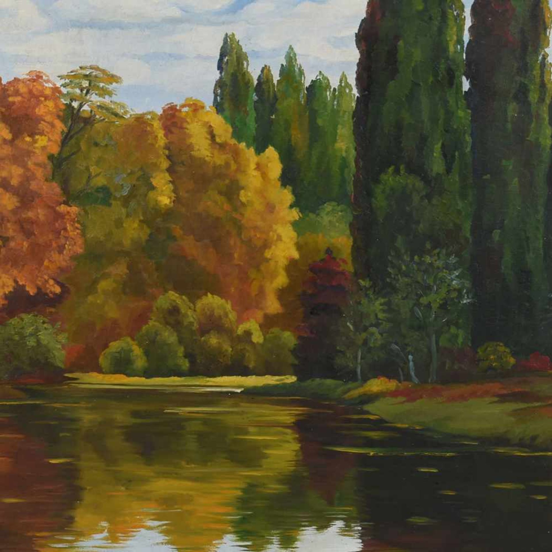 Kretzschmar, Paul (1867 Hainichen - 1936 Meissen) Öl/Lwd. herbstliche Landschaft mit Gewässer,