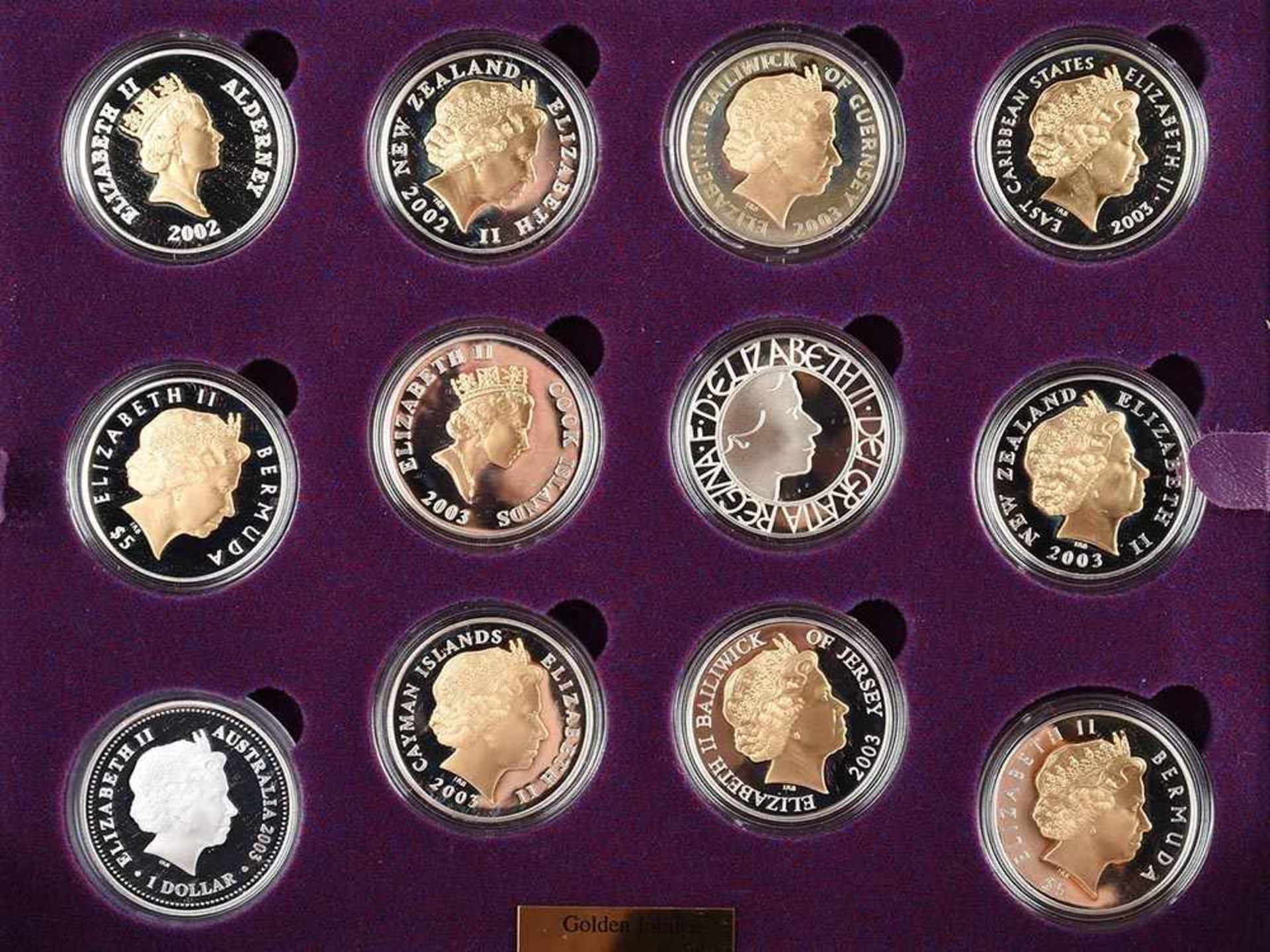 Silbermünzensammlung - Queen Elisabeth II. insg. 24 zum Teil vergoldete Silbermünzen, offizielle - Bild 4 aus 5