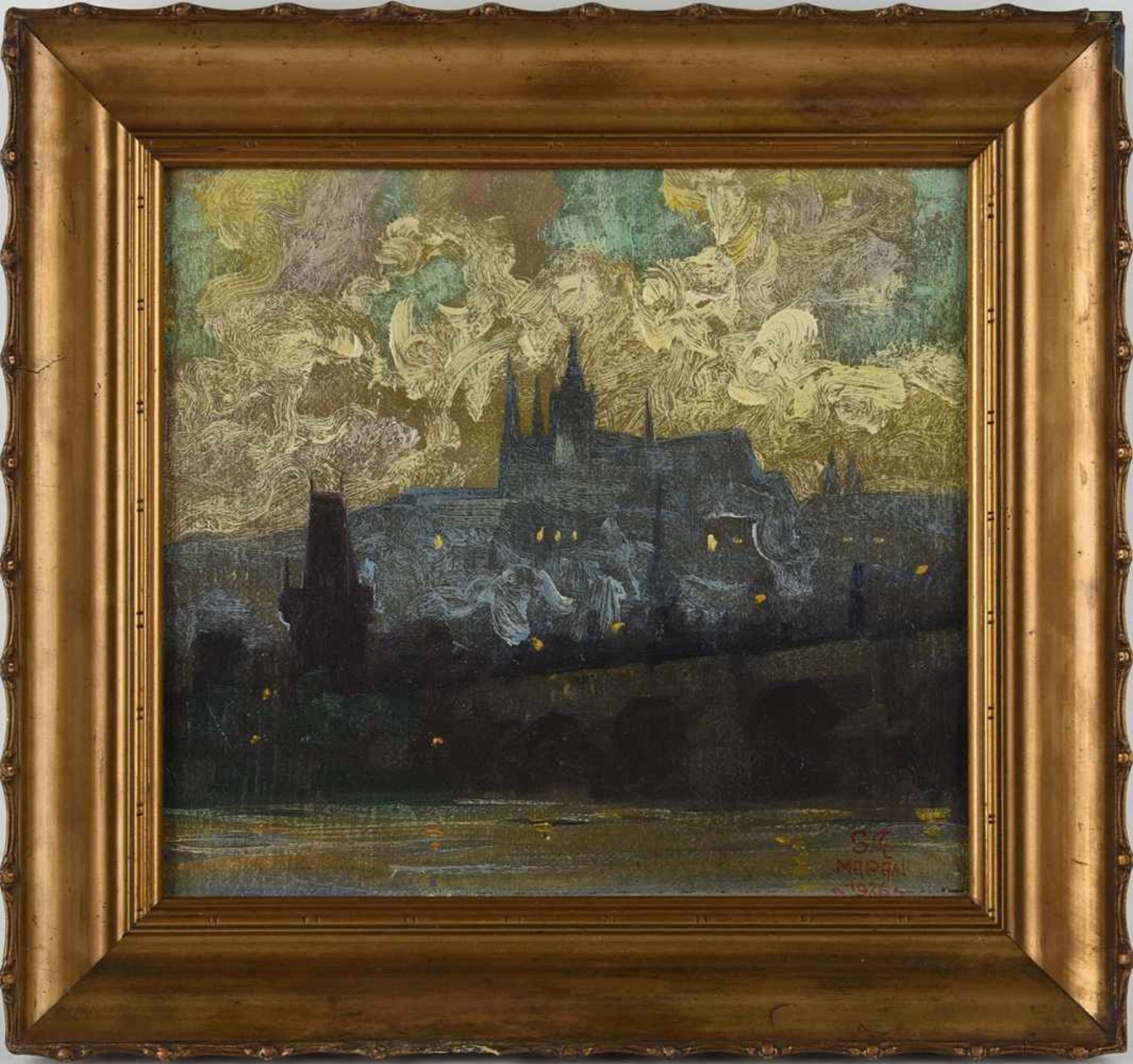 Maran, S. Gustav (1886 Brno - 1983 Prag) Öl/Lwd., abendliche Ansicht von Prag, rechts unten signiert - Bild 3 aus 3