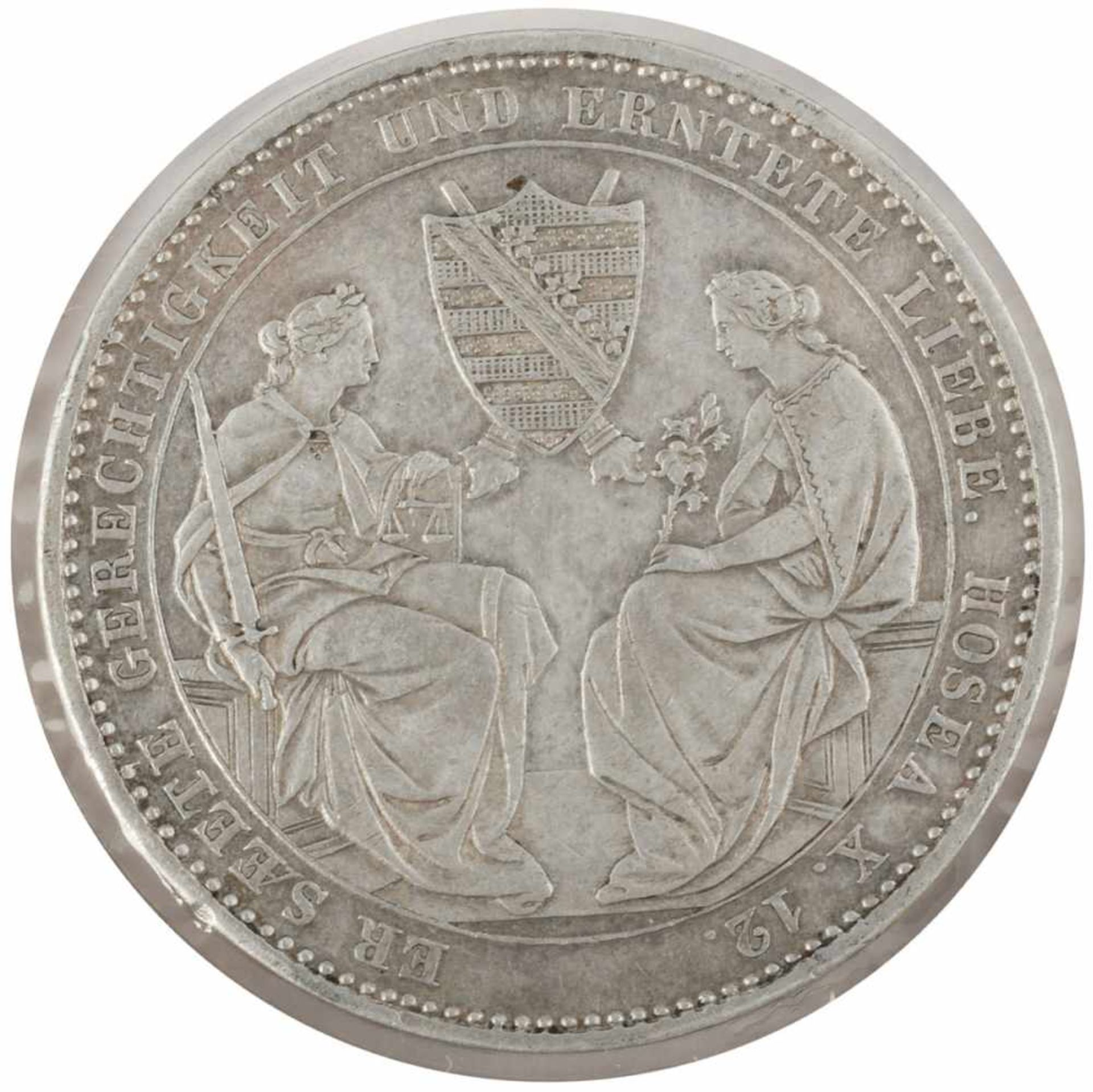 Sterbetaler Sachsen 1854 Silbertaler, av. Friedrich August II. König von Sachsen Kopf rechts über - Bild 2 aus 3