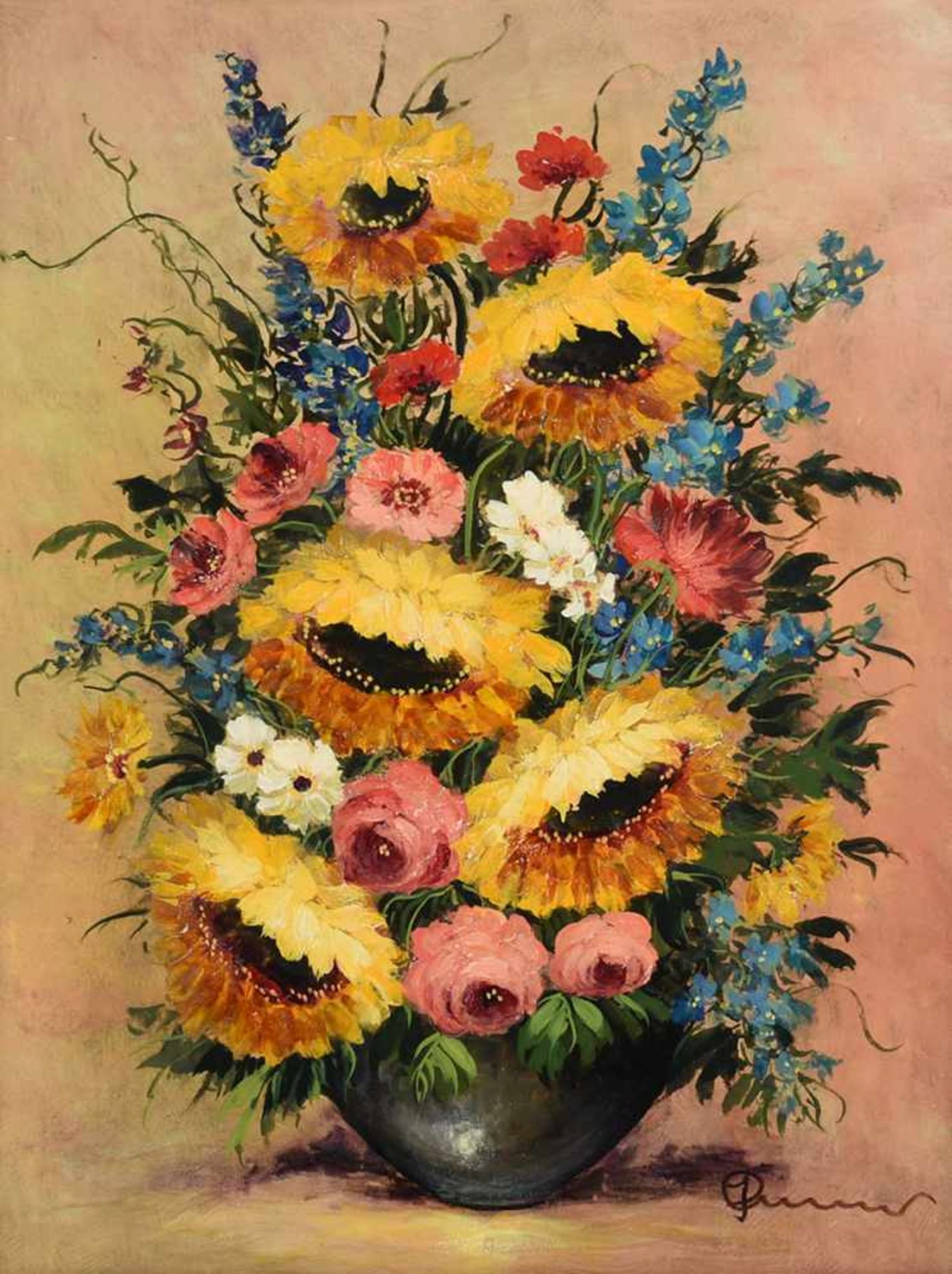 Donner, O. Öl/Lwd., Blumenstillleben, rechts unten signiert, Rahmen besch., ca. 65 x 50 cm, mit - Bild 2 aus 4