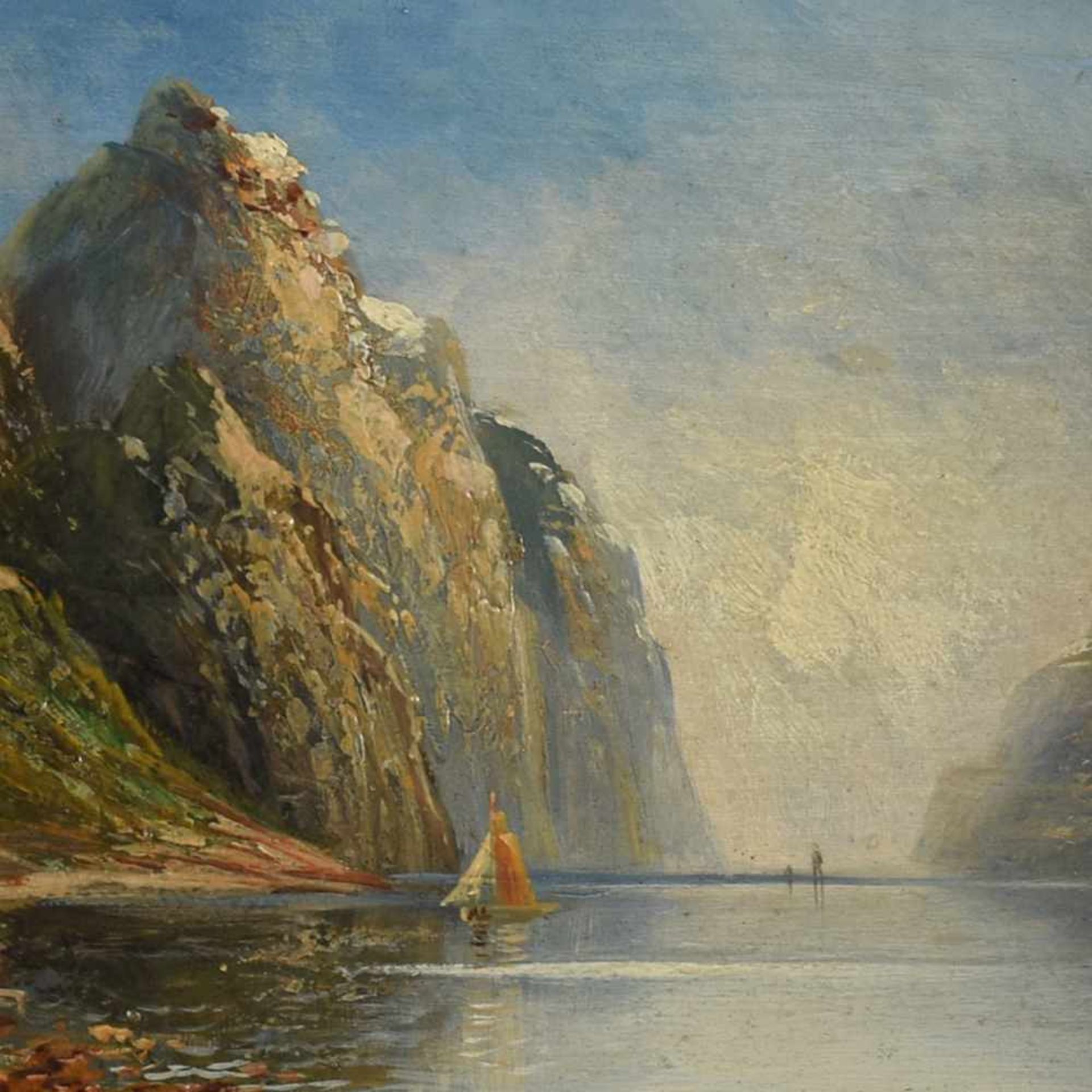 Elmblad, H. Öl/Holz, Fjordlandschaft, rechts unten signiert, im goldenen Prunkrahmen (best.), ca. 21