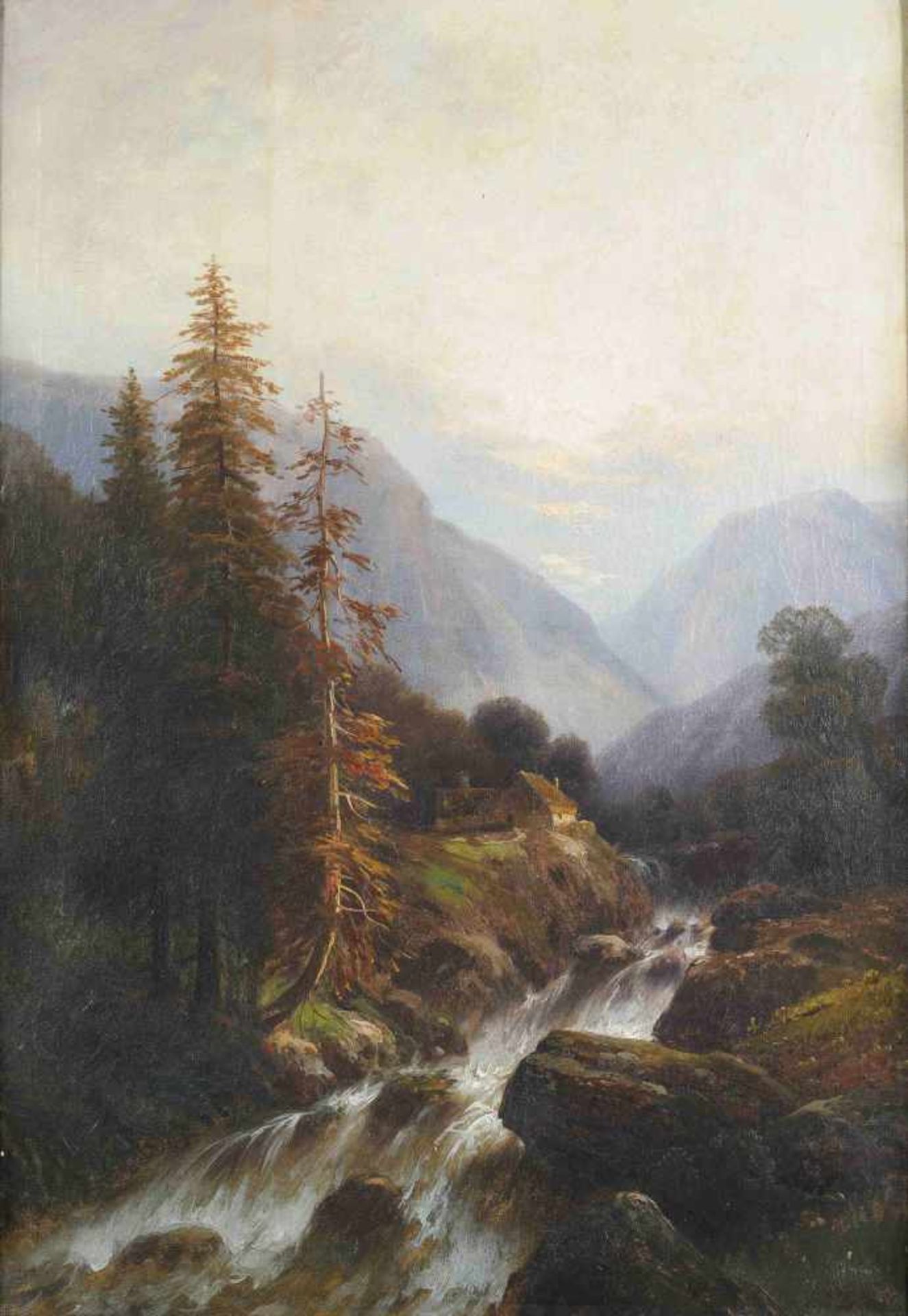 Georgi, Friedrich Otto (1819 Leipzig - 1874 Dresden) Öl/Lwd., Tiroler Landschaft mit Wildbach, unten - Bild 3 aus 5