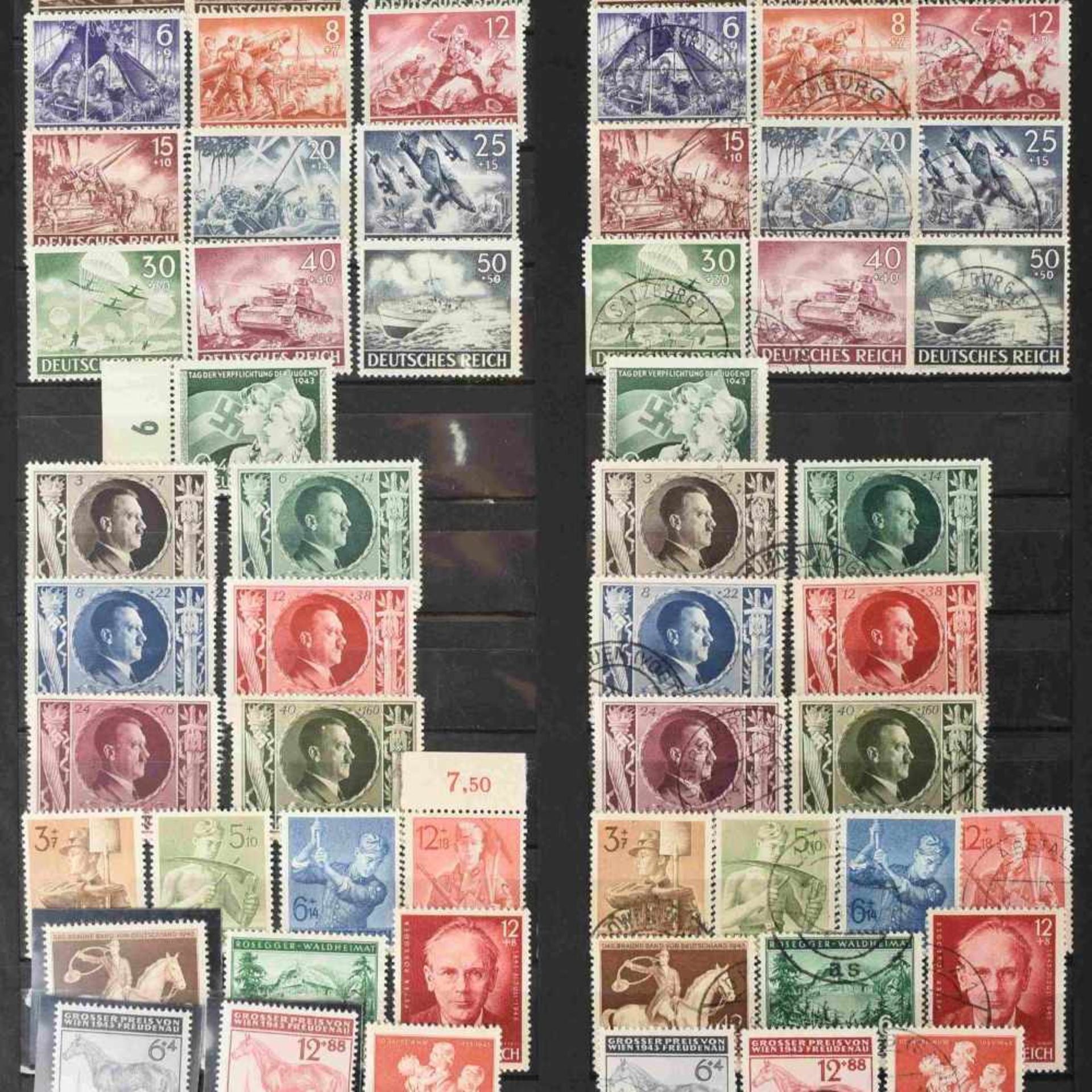 Konvolut Briefmarken III. Reich postfrisch und gestempelt, Zeitraum 1933-1945, dabei auch