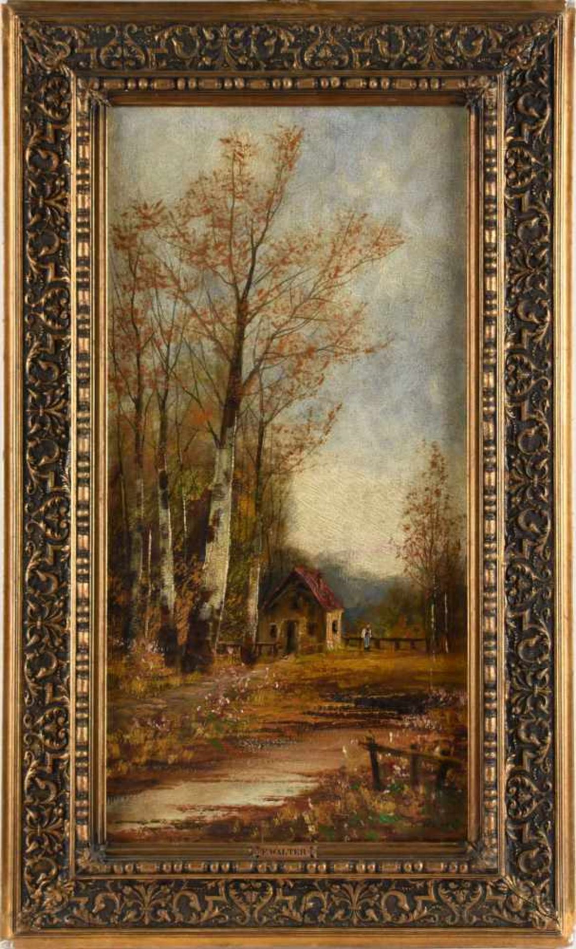 Walter, F. Öl/Lwd., Landschaftsbild mit Personenstaffage im Herbst, rechts unten signiert, - Bild 3 aus 4
