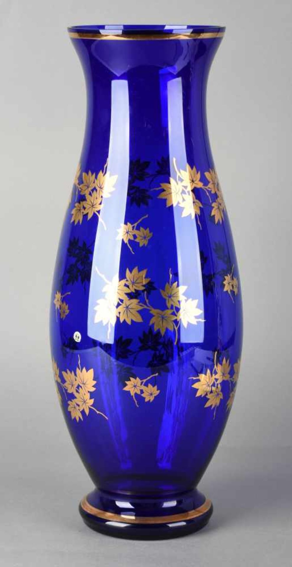 Parteigeschenk DDR Vase, dunkelblaues Glas mit Goldstaffage, tschechische Marke "BOROCRYSTAL", H ca. - Bild 2 aus 2