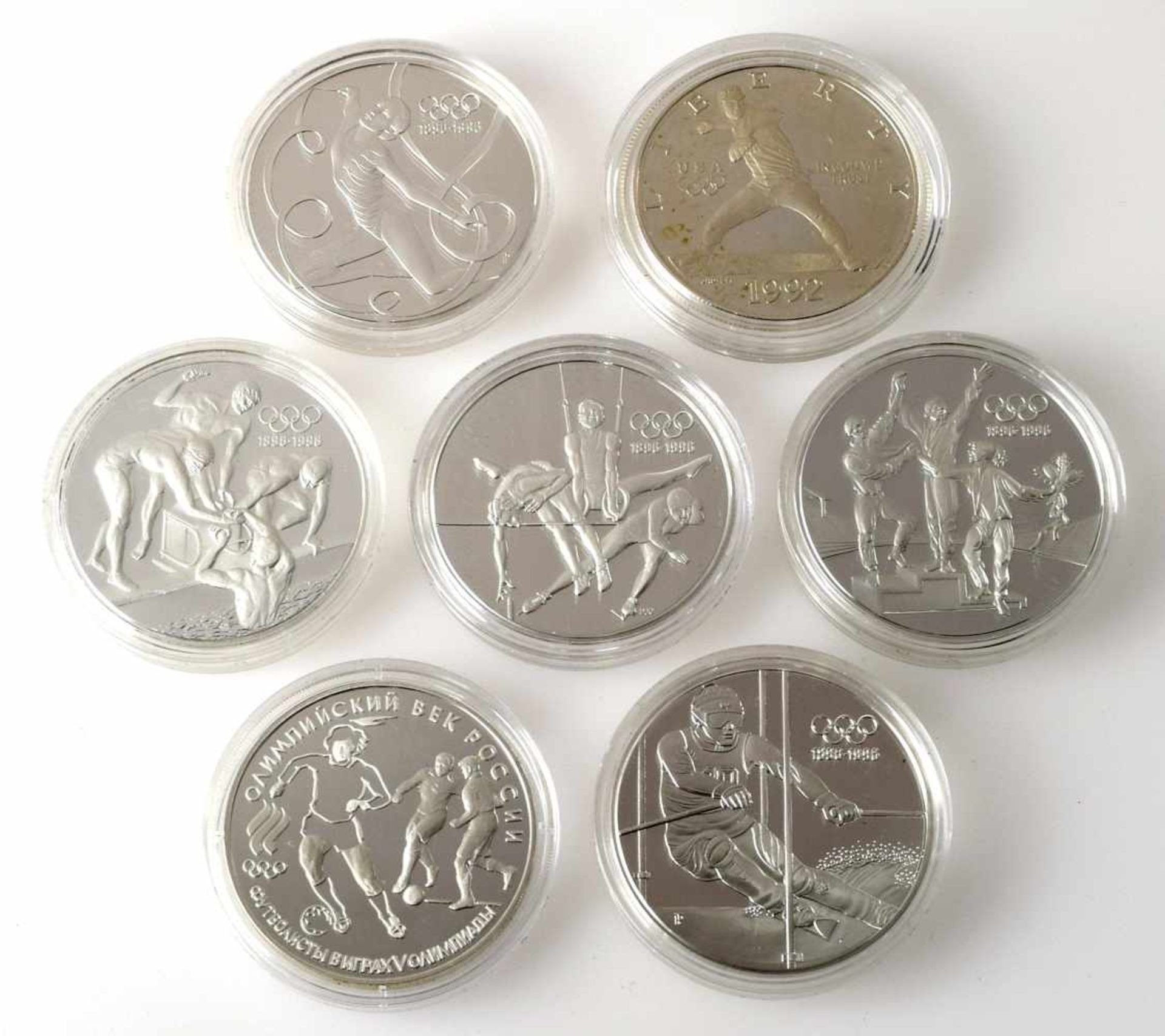 Konvolut Silbermünzen Olympische Spiele insg. 7 versch. Ausgaben: 1 x 200 Schilling Österreich " - Bild 2 aus 2